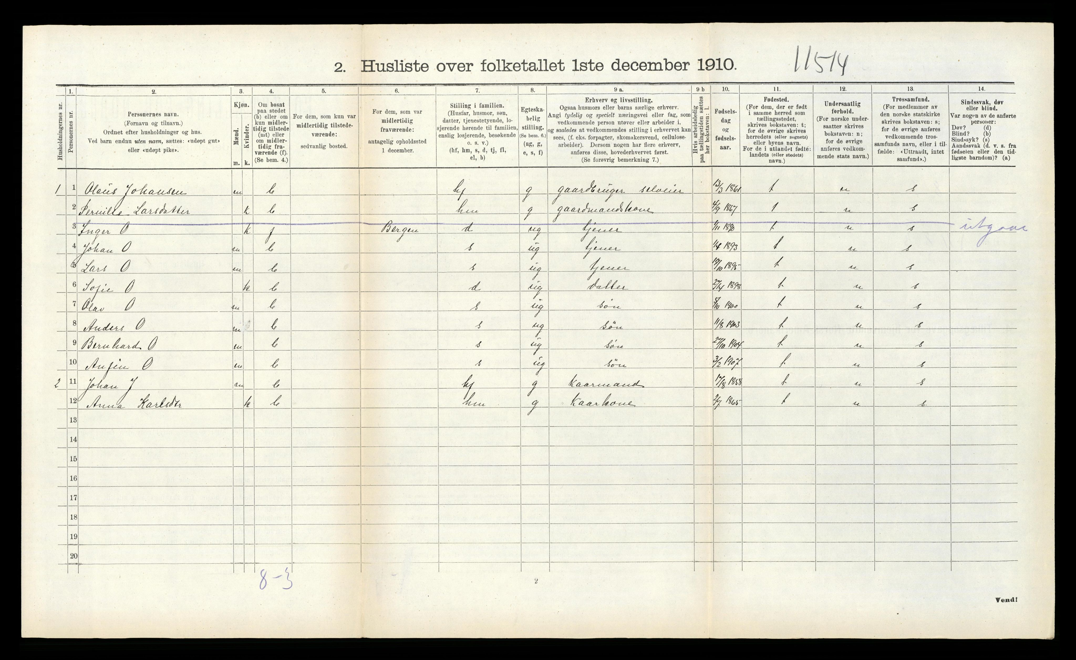 RA, 1910 census for Kinn, 1910, p. 1075