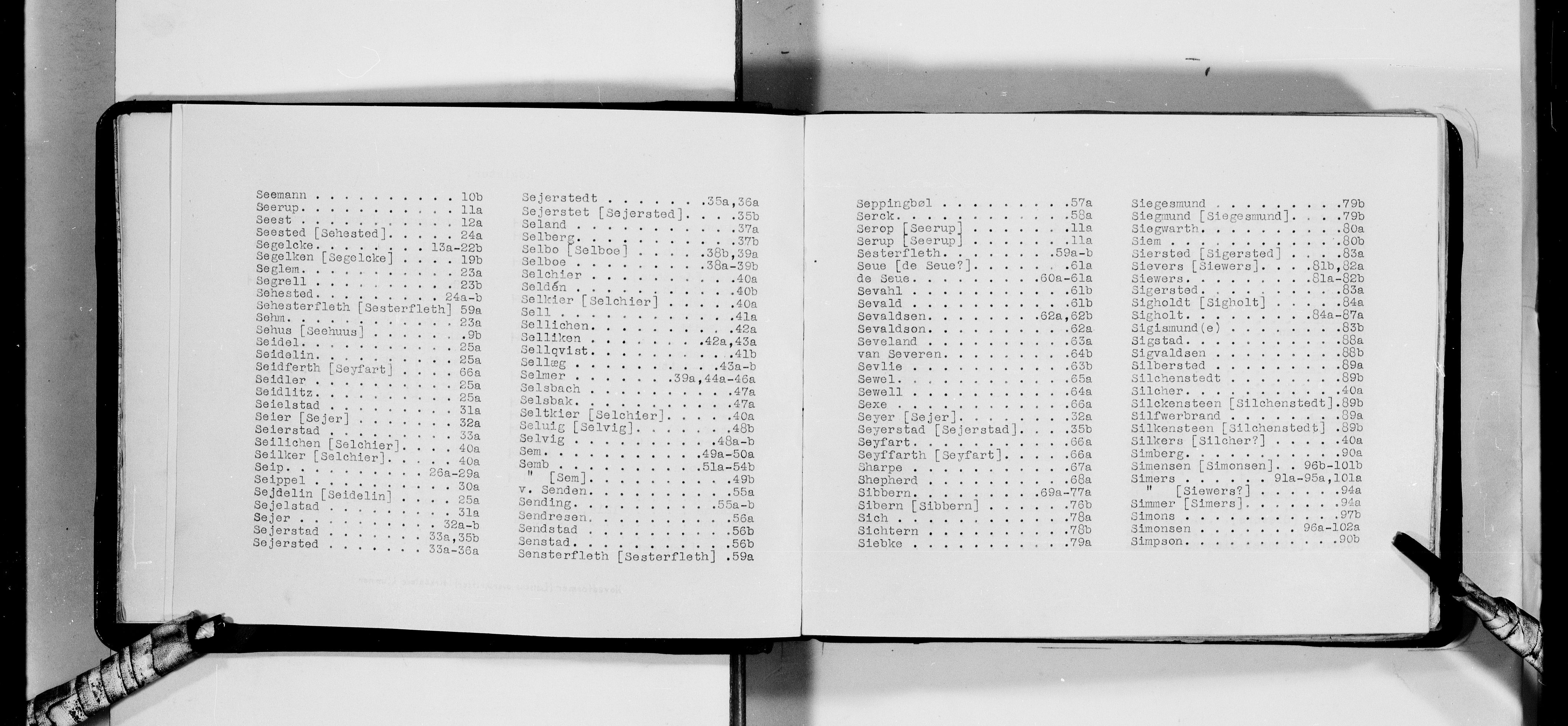 Lassens samlinger, AV/RA-PA-0051/F/Fa/L0039: Personalhistoriske og genealogiske opptegnelser: Sebbelow - Solum, 1500-1907