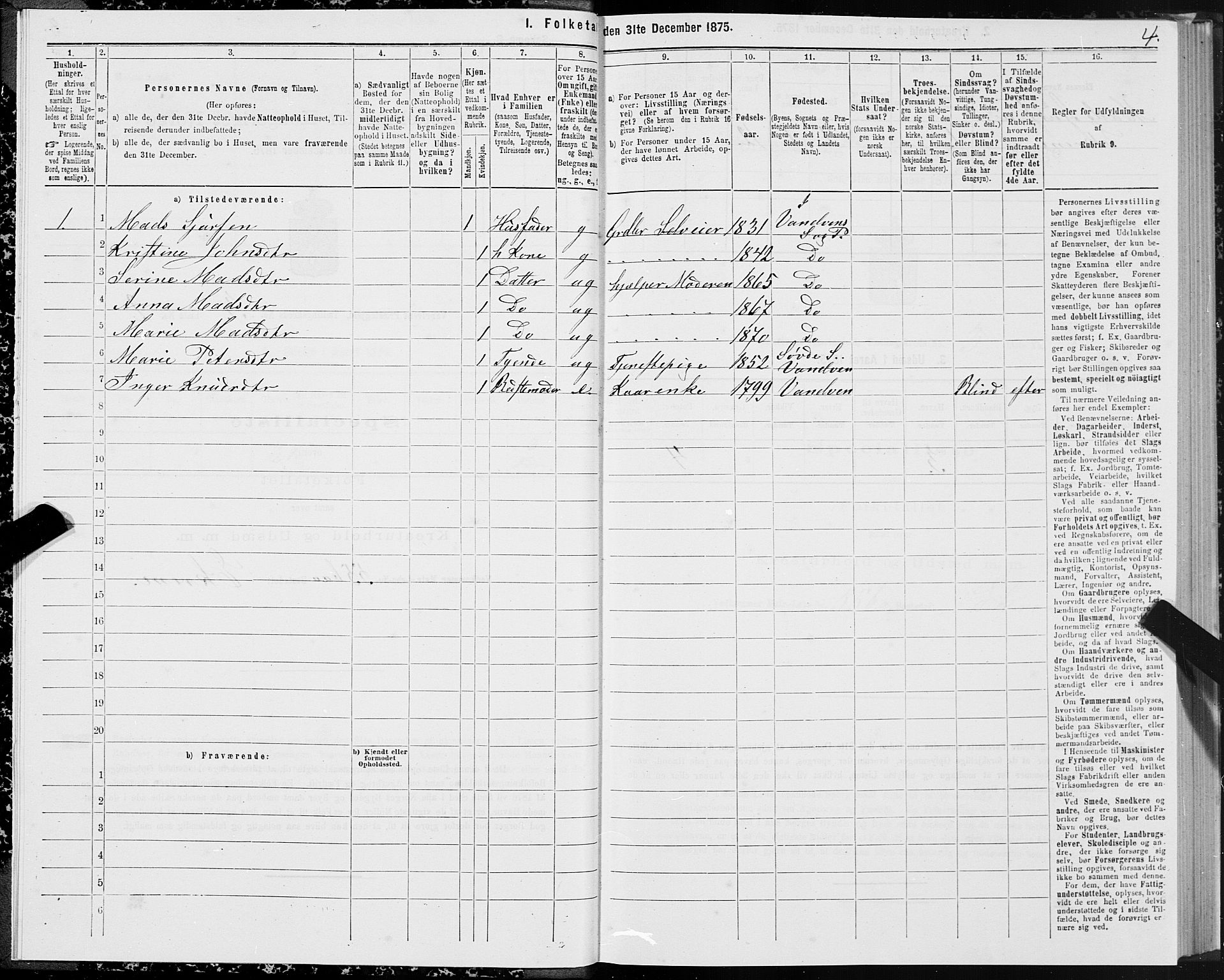 SAT, 1875 census for 1511P Vanylven, 1875, p. 2004