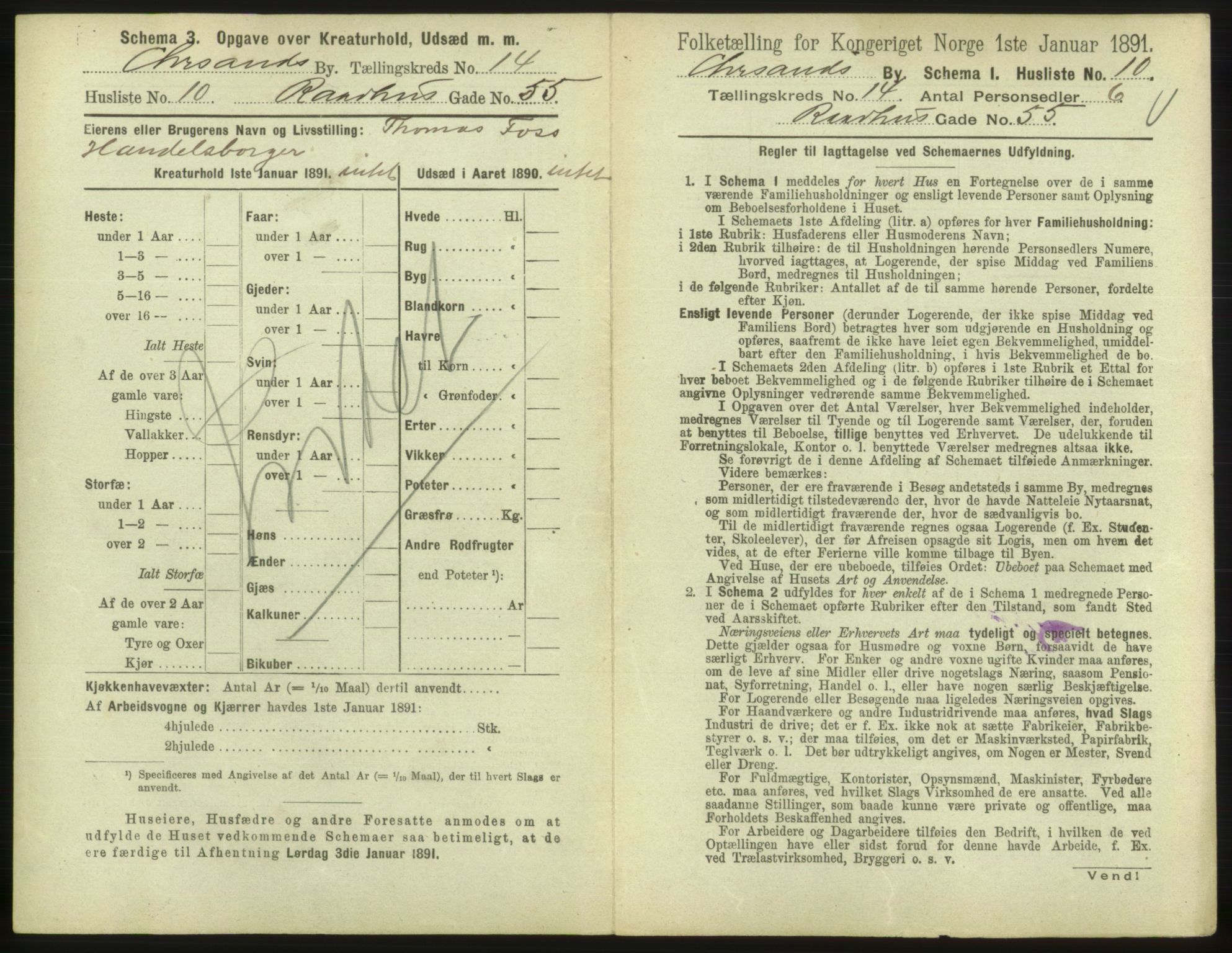 RA, 1891 census for 1001 Kristiansand, 1891, p. 906