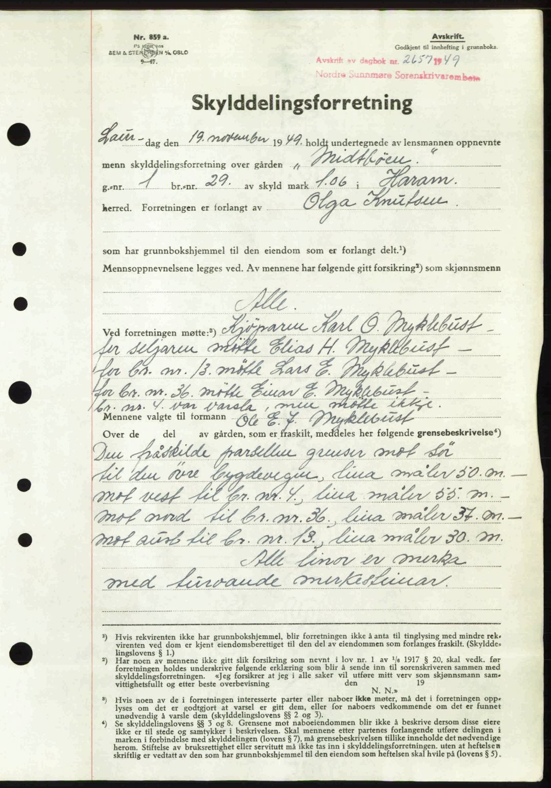 Nordre Sunnmøre sorenskriveri, AV/SAT-A-0006/1/2/2C/2Ca: Mortgage book no. A33, 1949-1950, Diary no: : 2657/1949