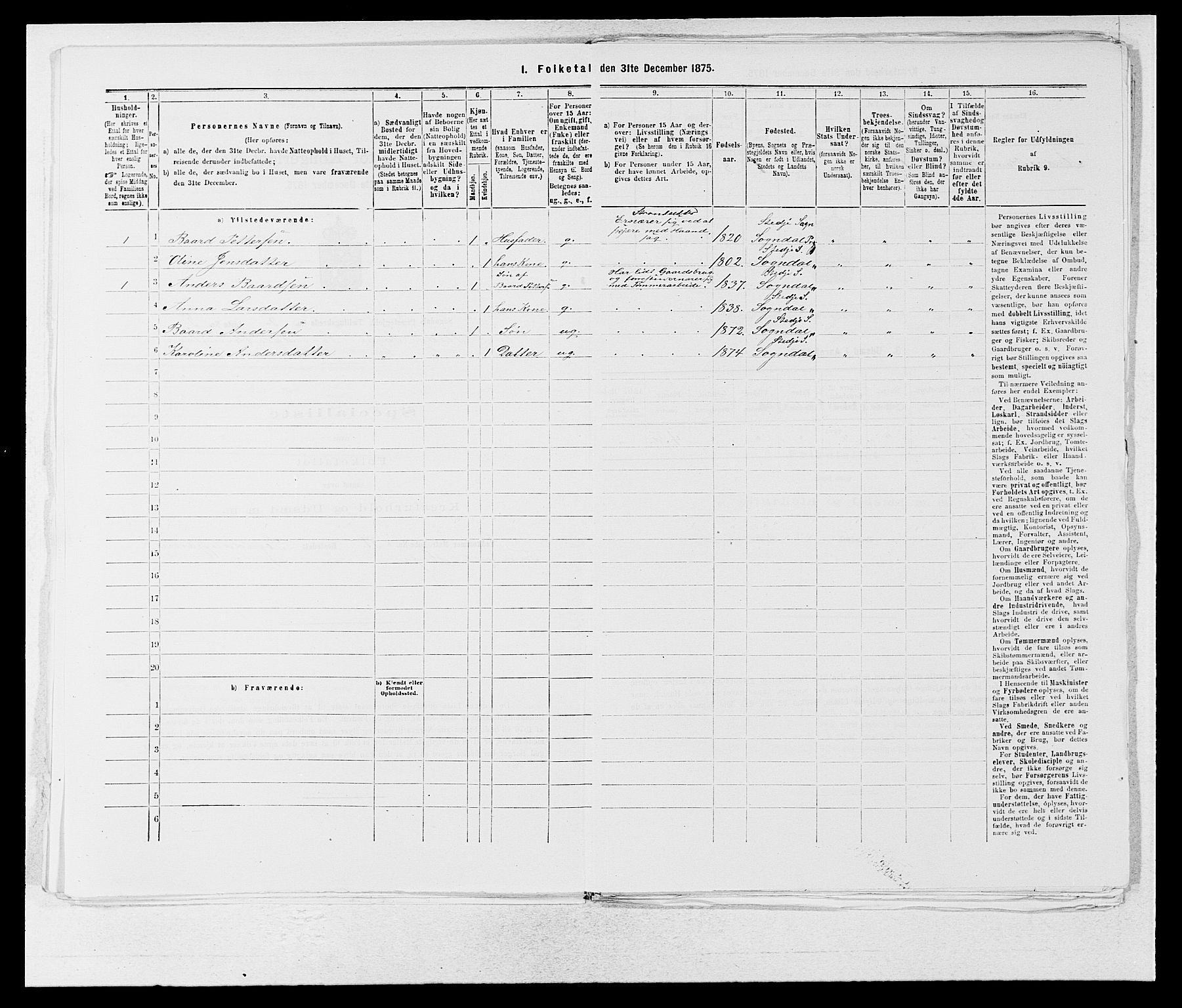 SAB, 1875 census for 1420P Sogndal, 1875, p. 383
