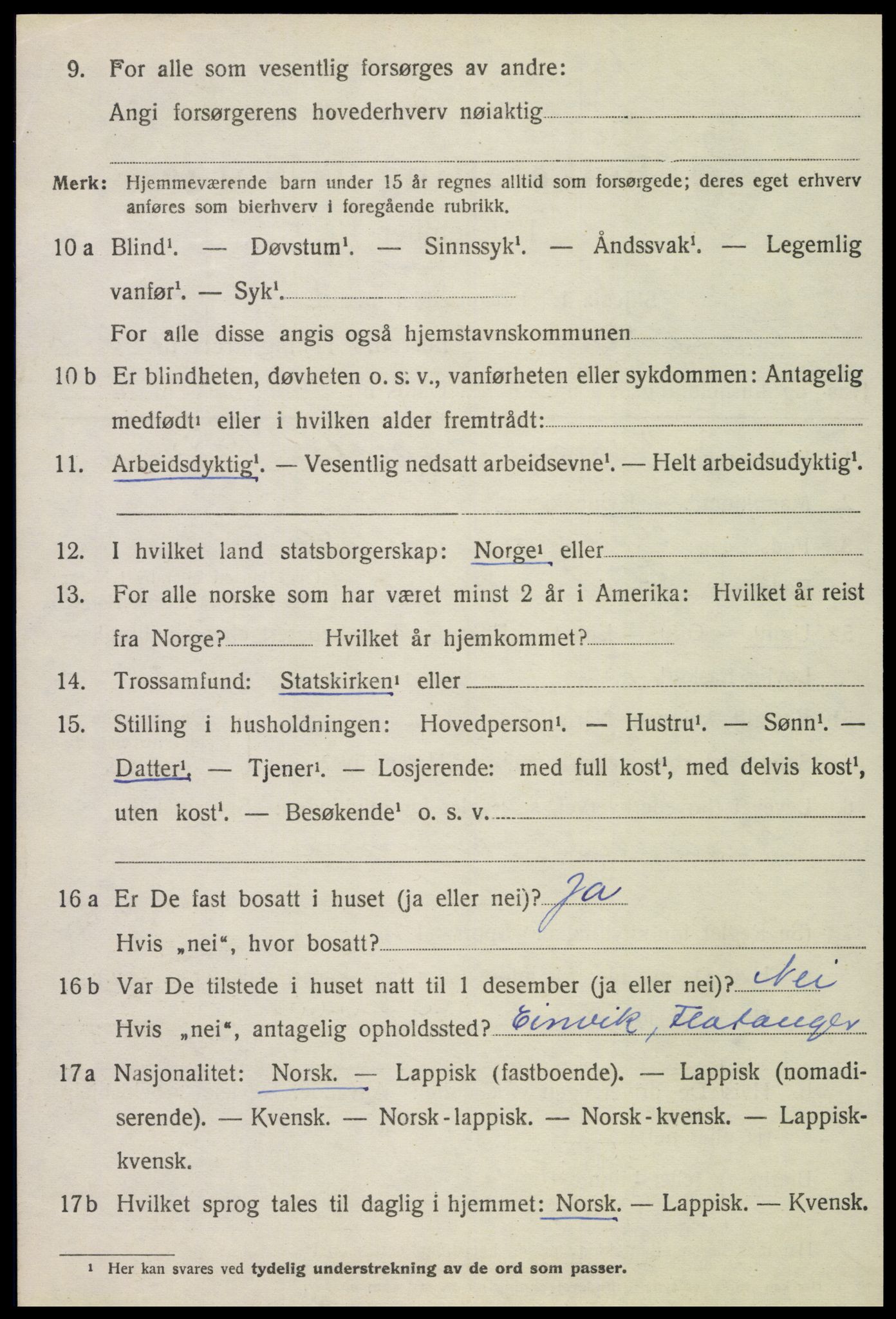 SAT, 1920 census for Flatanger, 1920, p. 2801