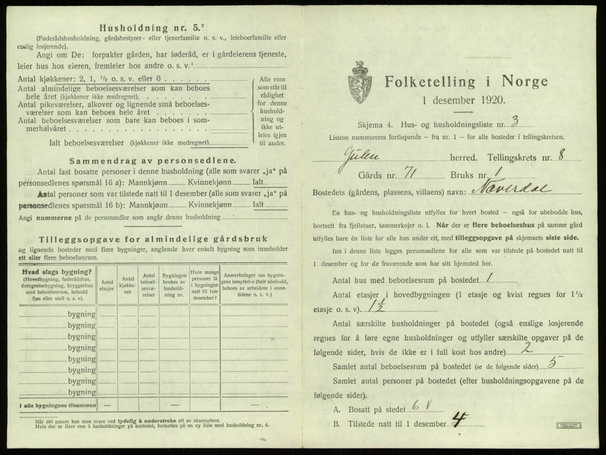 SAB, 1920 census for Gulen, 1920, p. 473