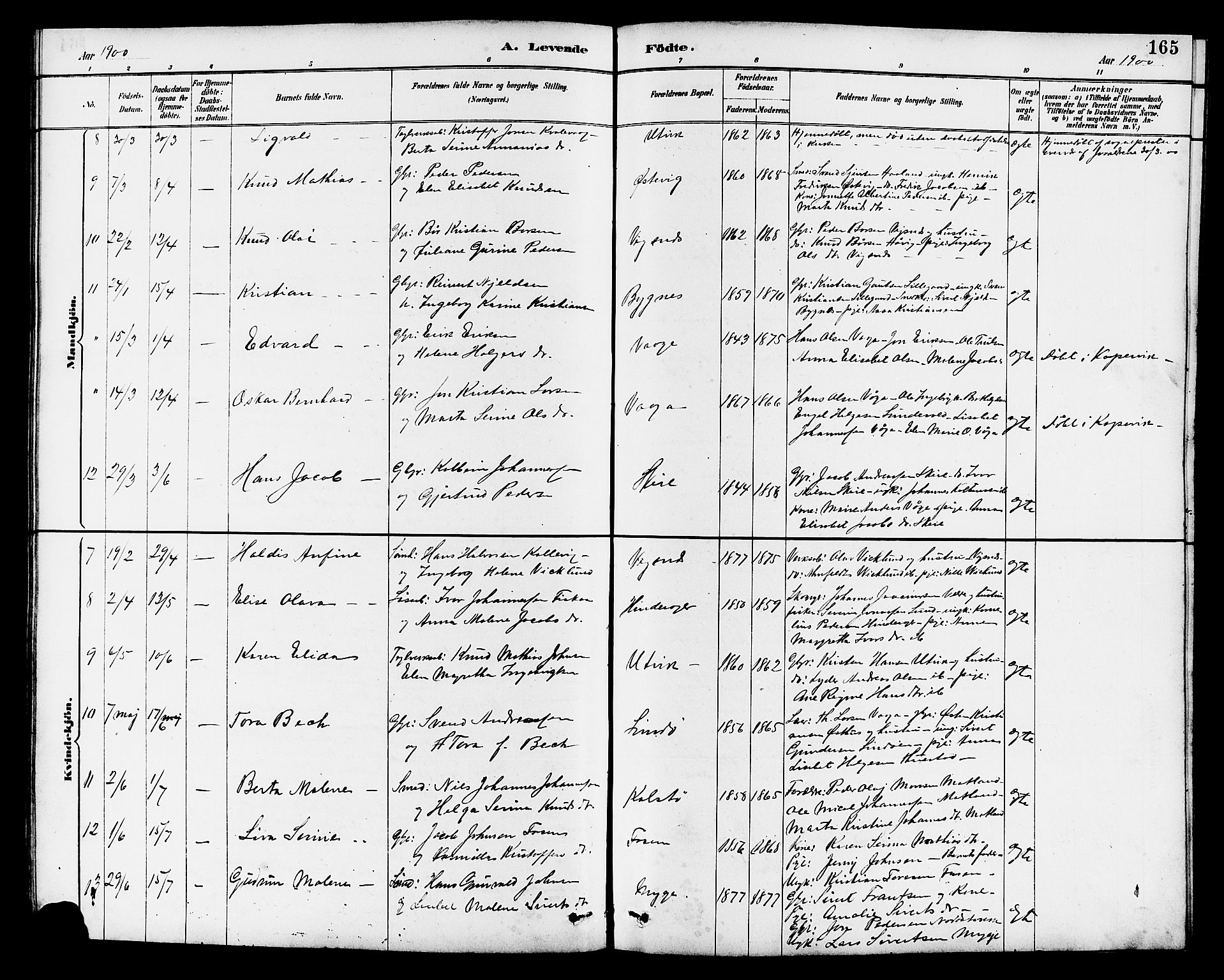 Avaldsnes sokneprestkontor, AV/SAST-A -101851/H/Ha/Hab/L0007: Parish register (copy) no. B 7, 1885-1909, p. 165