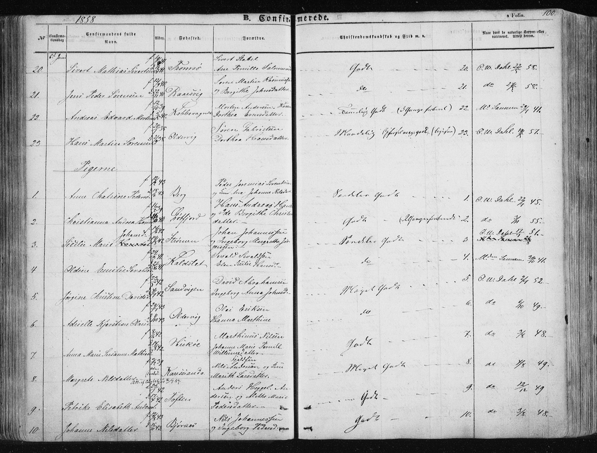 Tromsøysund sokneprestkontor, AV/SATØ-S-1304/G/Ga/L0001kirke: Parish register (official) no. 1, 1856-1867, p. 100