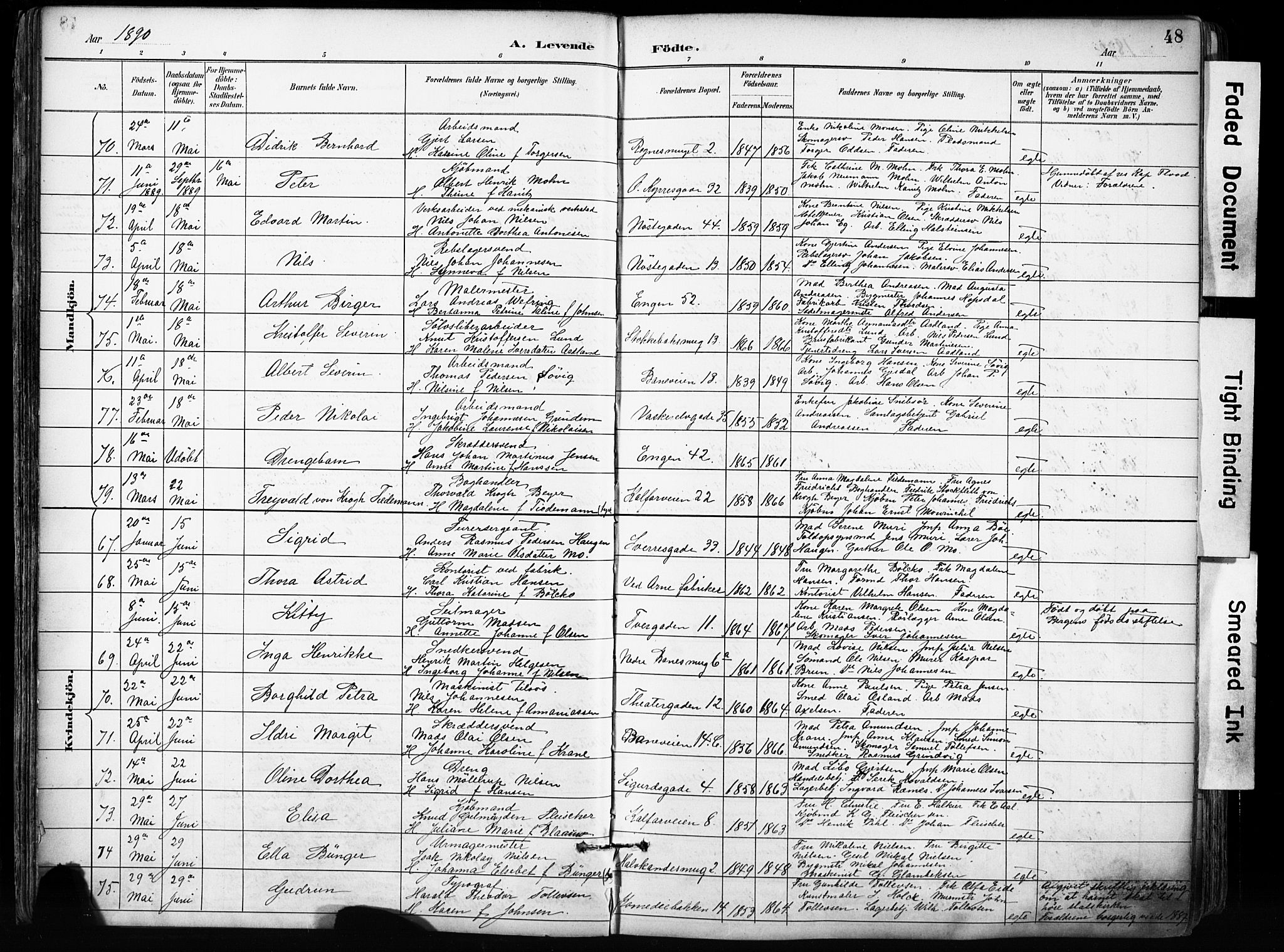 Domkirken sokneprestembete, SAB/A-74801/H/Haa/L0024: Parish register (official) no. B 7, 1888-1903, p. 48