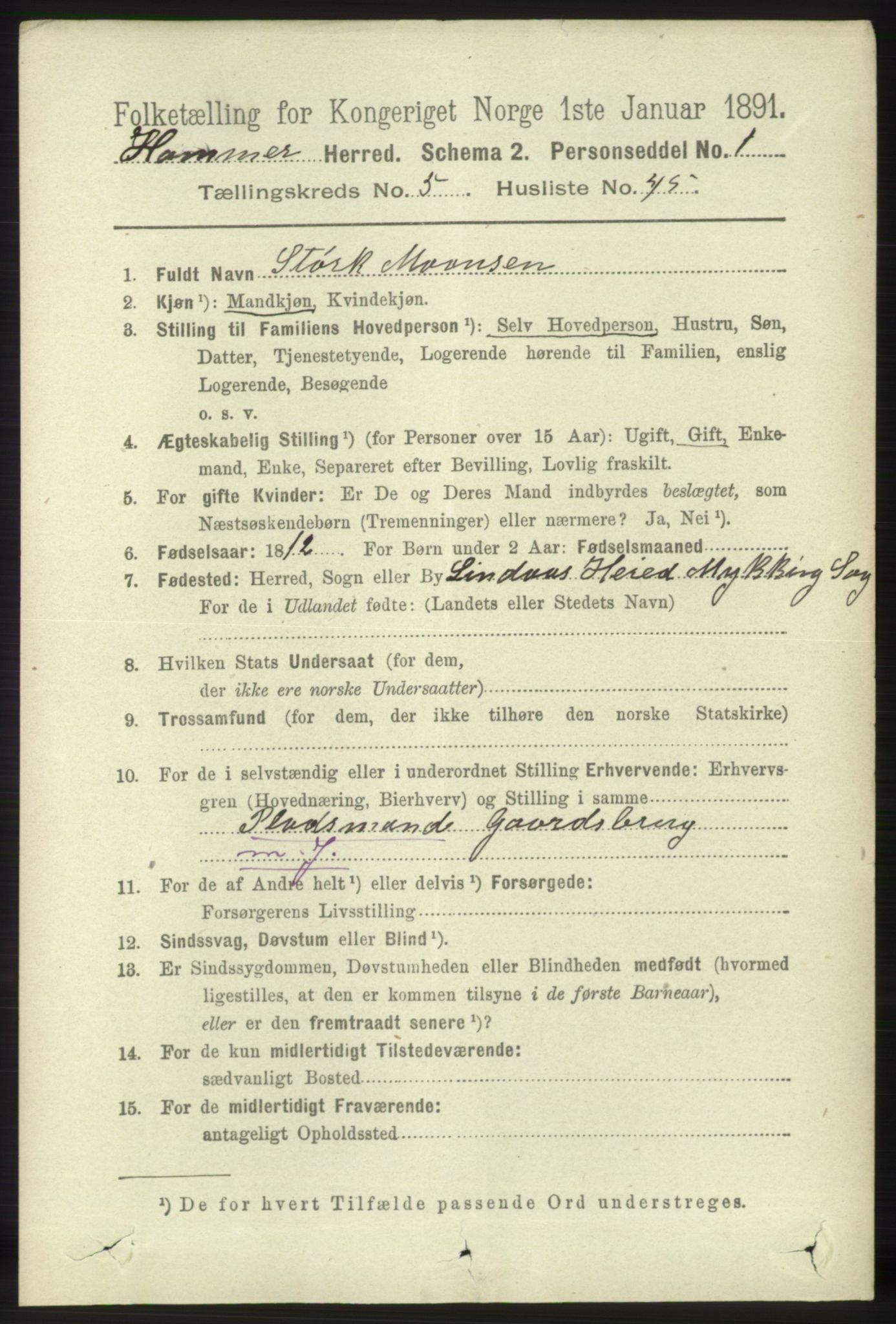 RA, 1891 census for 1254 Hamre, 1891, p. 1517