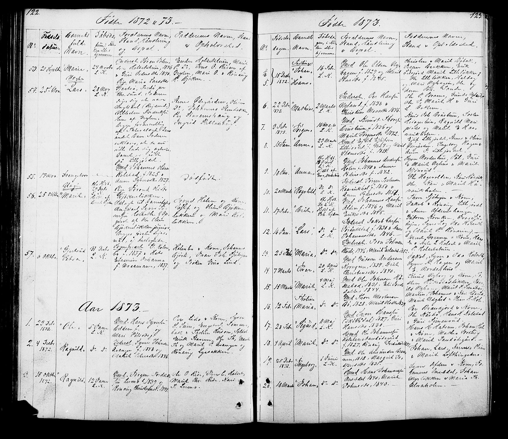 Lesja prestekontor, SAH/PREST-068/H/Ha/Hab/L0005: Parish register (copy) no. 5, 1850-1894, p. 122-123