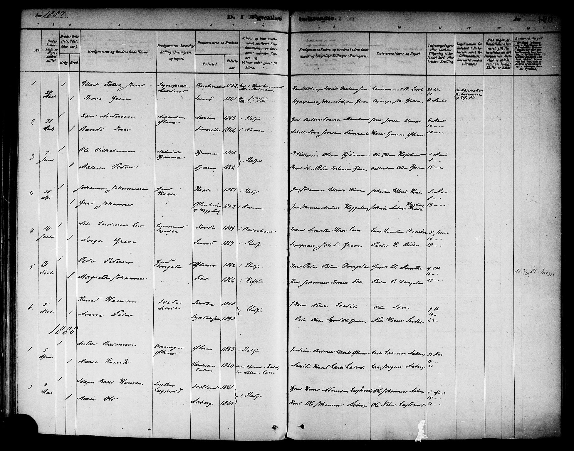 Sogndal sokneprestembete, SAB/A-81301/H/Haa/Haab/L0001: Parish register (official) no. B 1, 1878-1899, p. 120