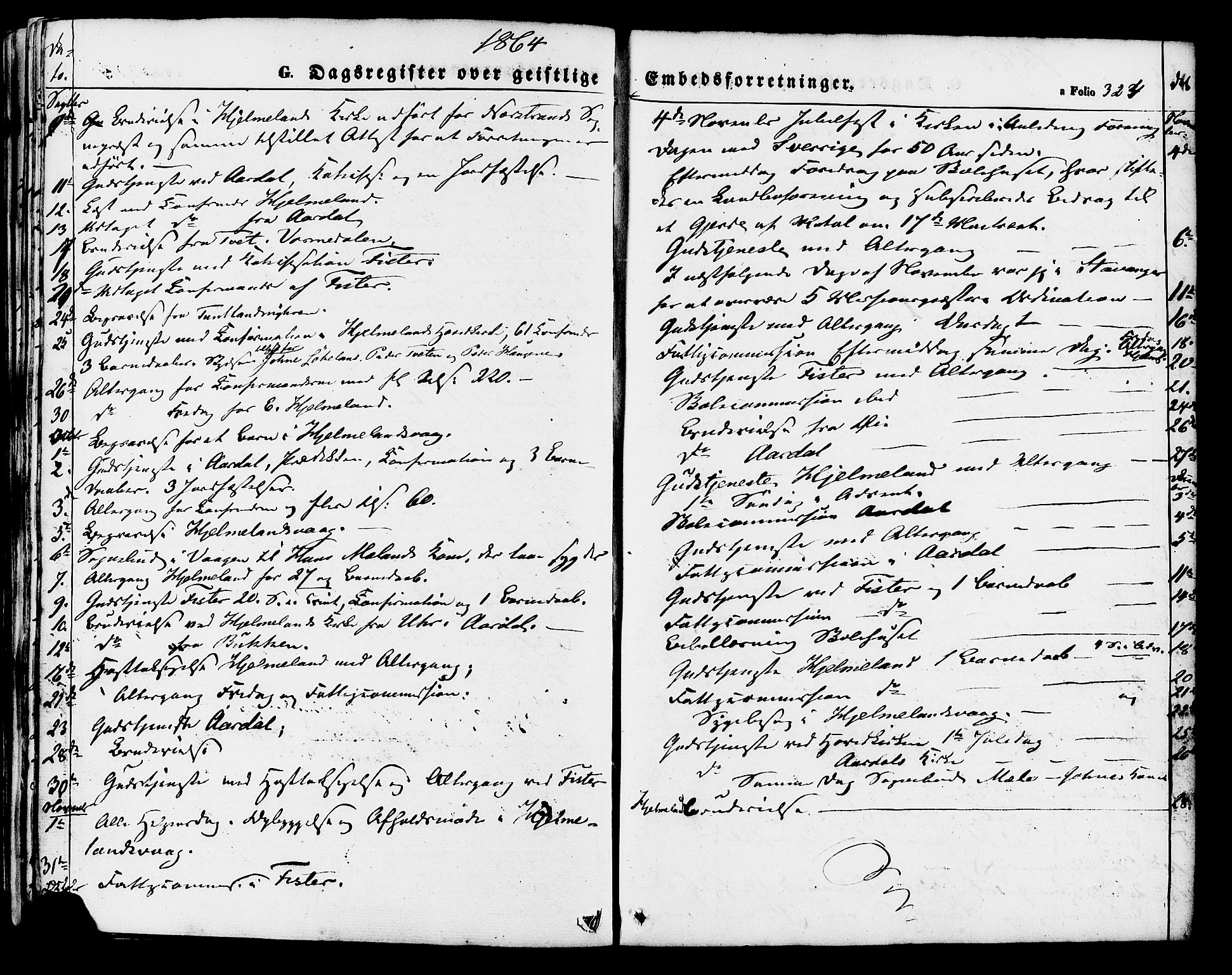 Hjelmeland sokneprestkontor, SAST/A-101843/01/IV/L0011: Parish register (official) no. A 11, 1861-1878, p. 324