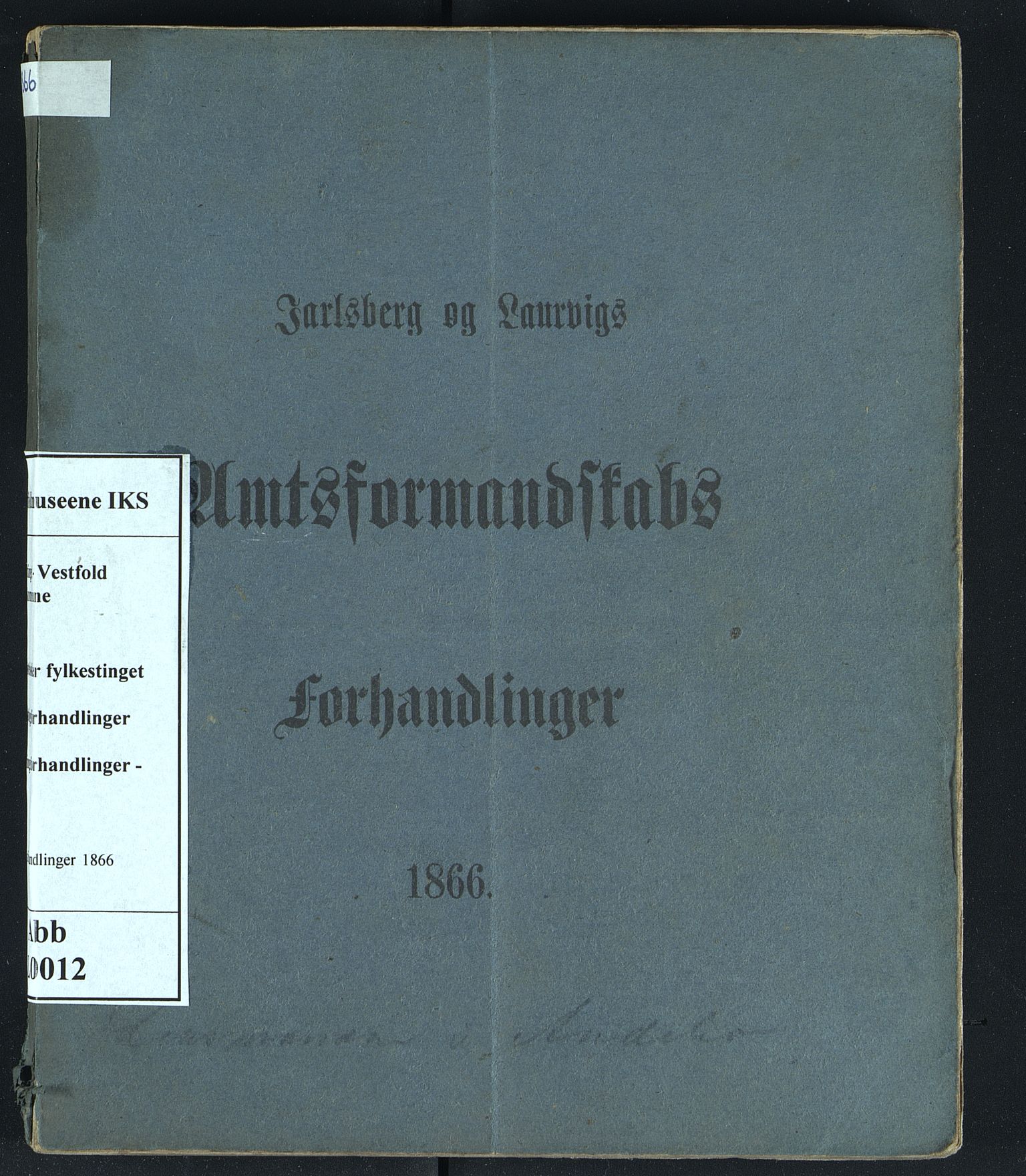 Vestfold fylkeskommune. Fylkestinget, VEMU/A-1315/A/Ab/Abb/L0012: Fylkestingsforhandlinger, 1866