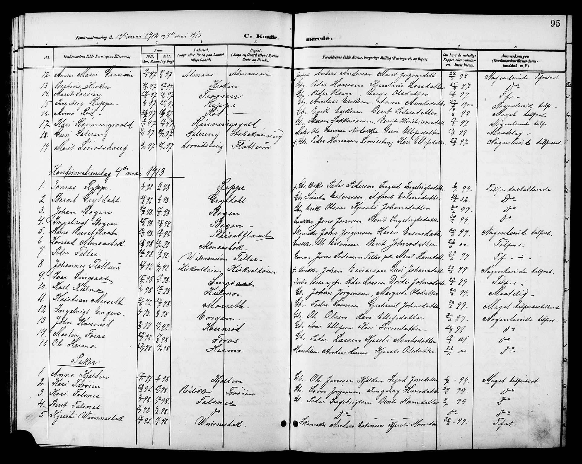 Ministerialprotokoller, klokkerbøker og fødselsregistre - Sør-Trøndelag, SAT/A-1456/688/L1029: Parish register (copy) no. 688C04, 1899-1915, p. 95