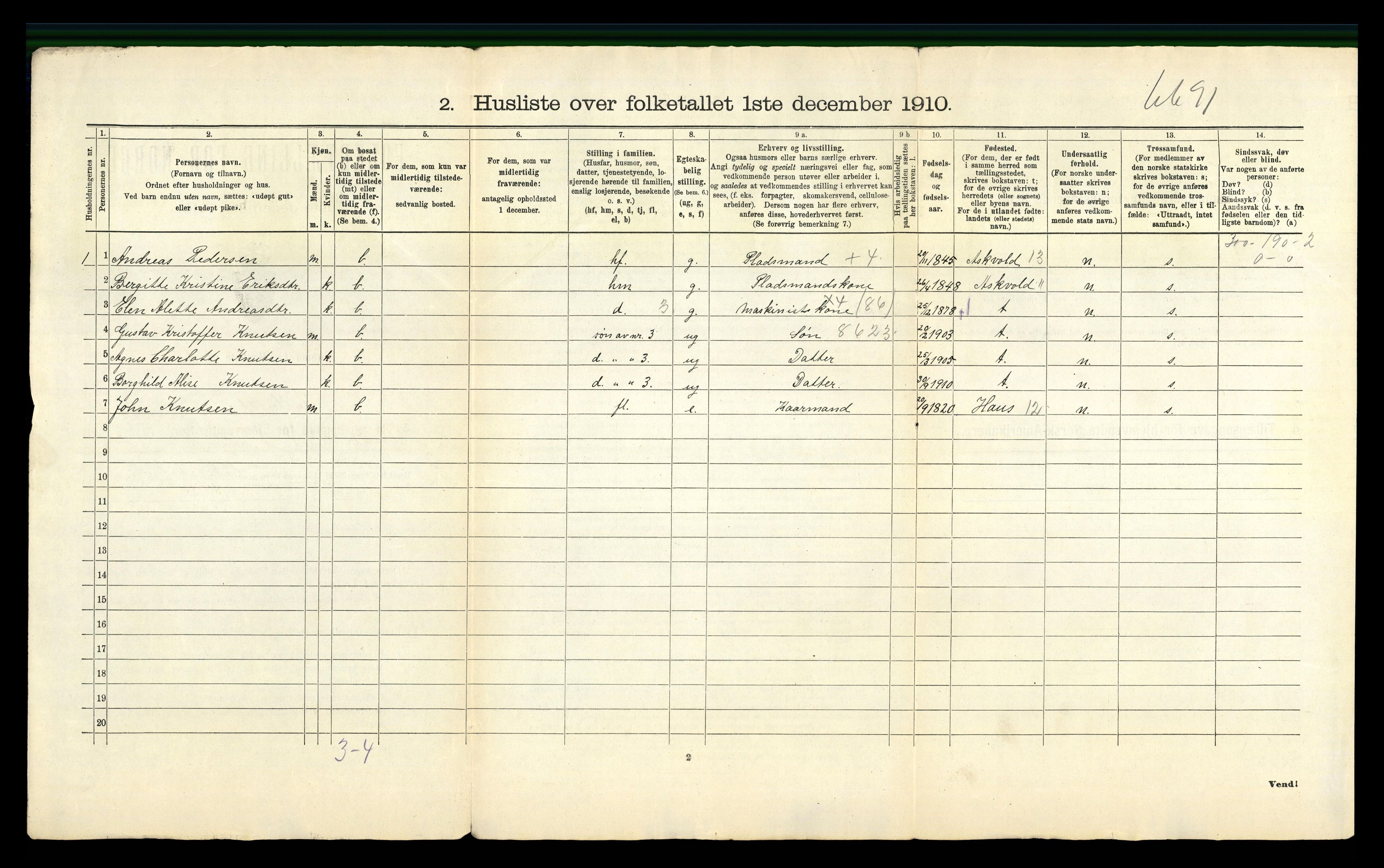 RA, 1910 census for Hyllestad, 1910, p. 52