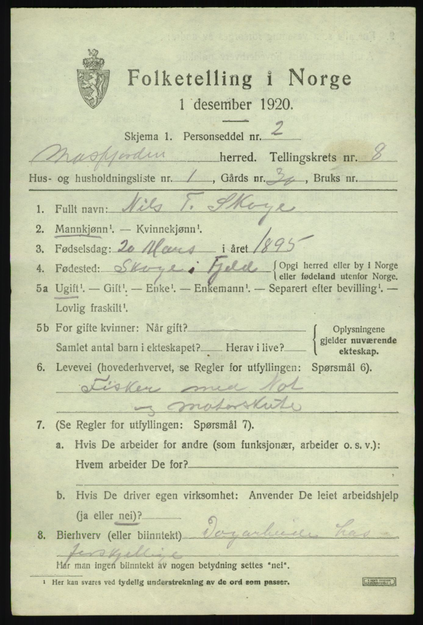 SAB, 1920 census for Masfjorden, 1920, p. 3071