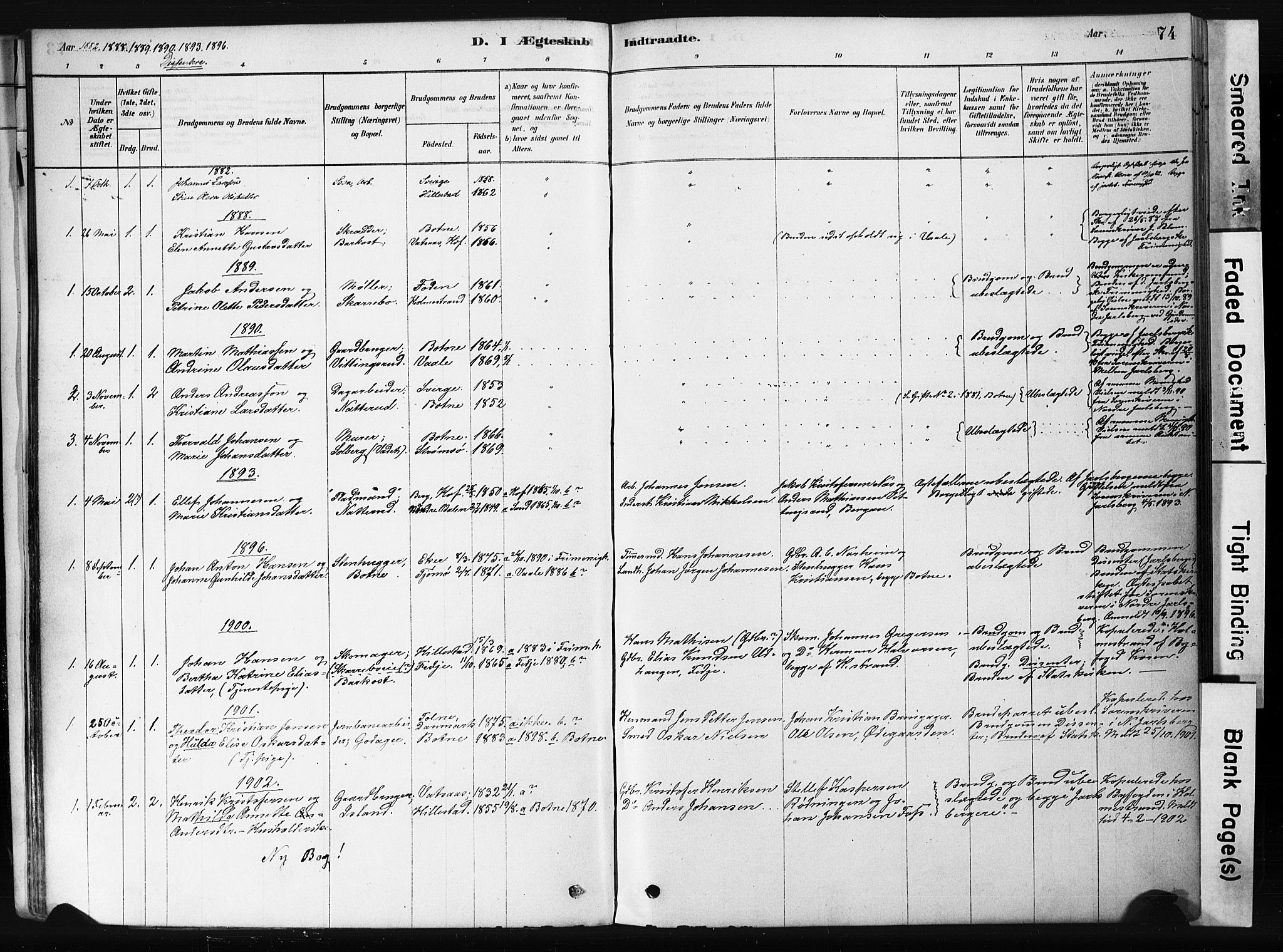 Botne kirkebøker, SAKO/A-340/F/Fb/L0001: Parish register (official) no. II 1, 1878-1902, p. 74