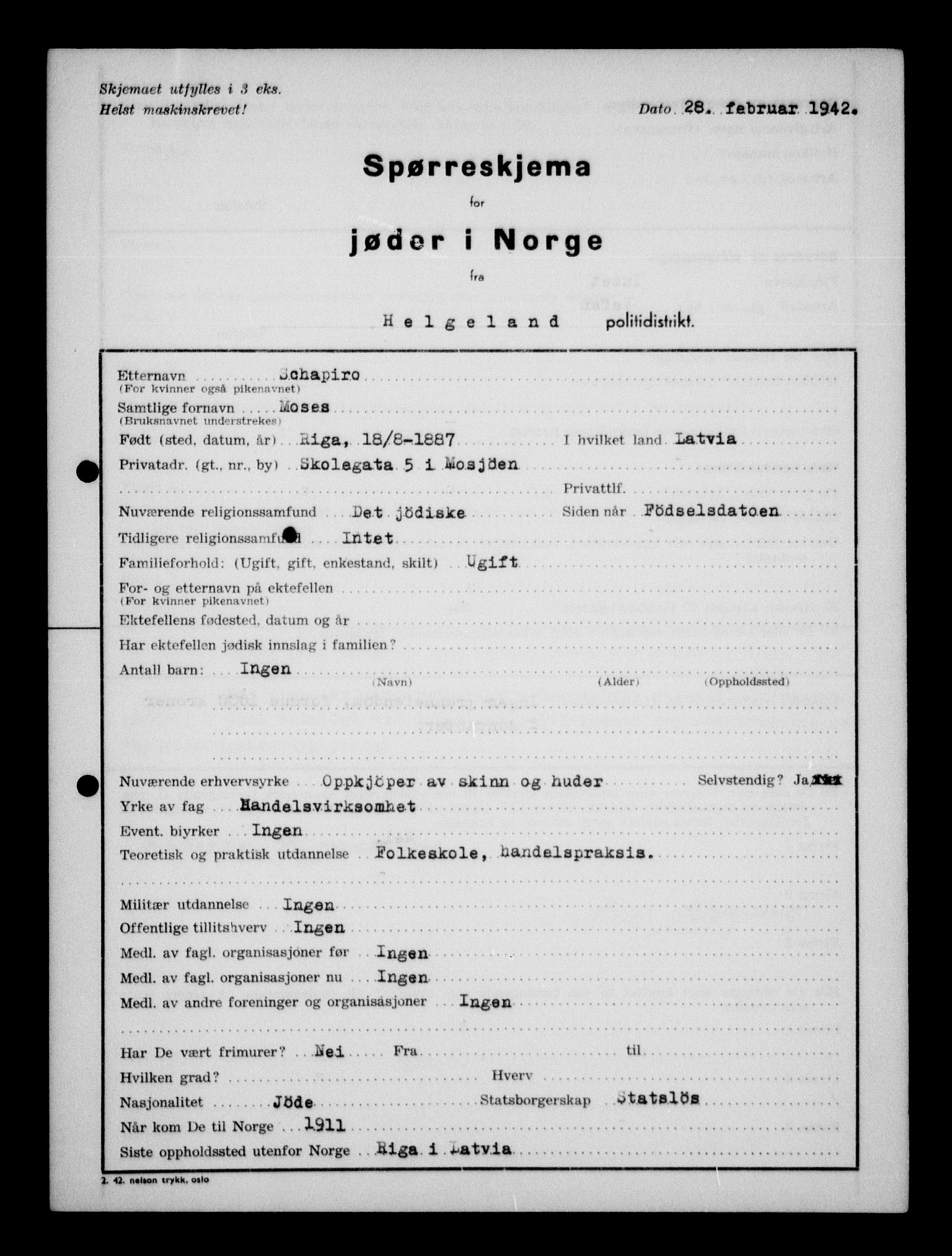 Statspolitiet - Hovedkontoret / Osloavdelingen, AV/RA-S-1329/G/Ga/L0012: Spørreskjema for jøder i Norge. 1: Aker 114- 207 (Levinson-Wozak) og 656 (Salomon). 2: Arendal-Hordaland. 3: Horten-Romerike.  , 1942, p. 598