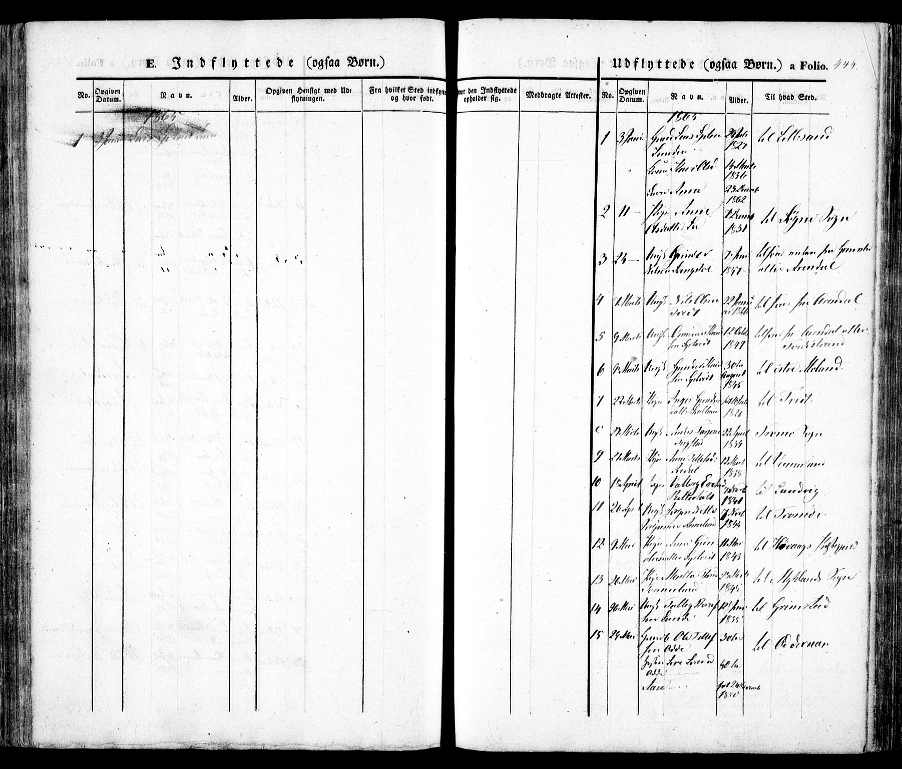 Evje sokneprestkontor, SAK/1111-0008/F/Fa/Faa/L0005: Parish register (official) no. A 5, 1843-1865, p. 444