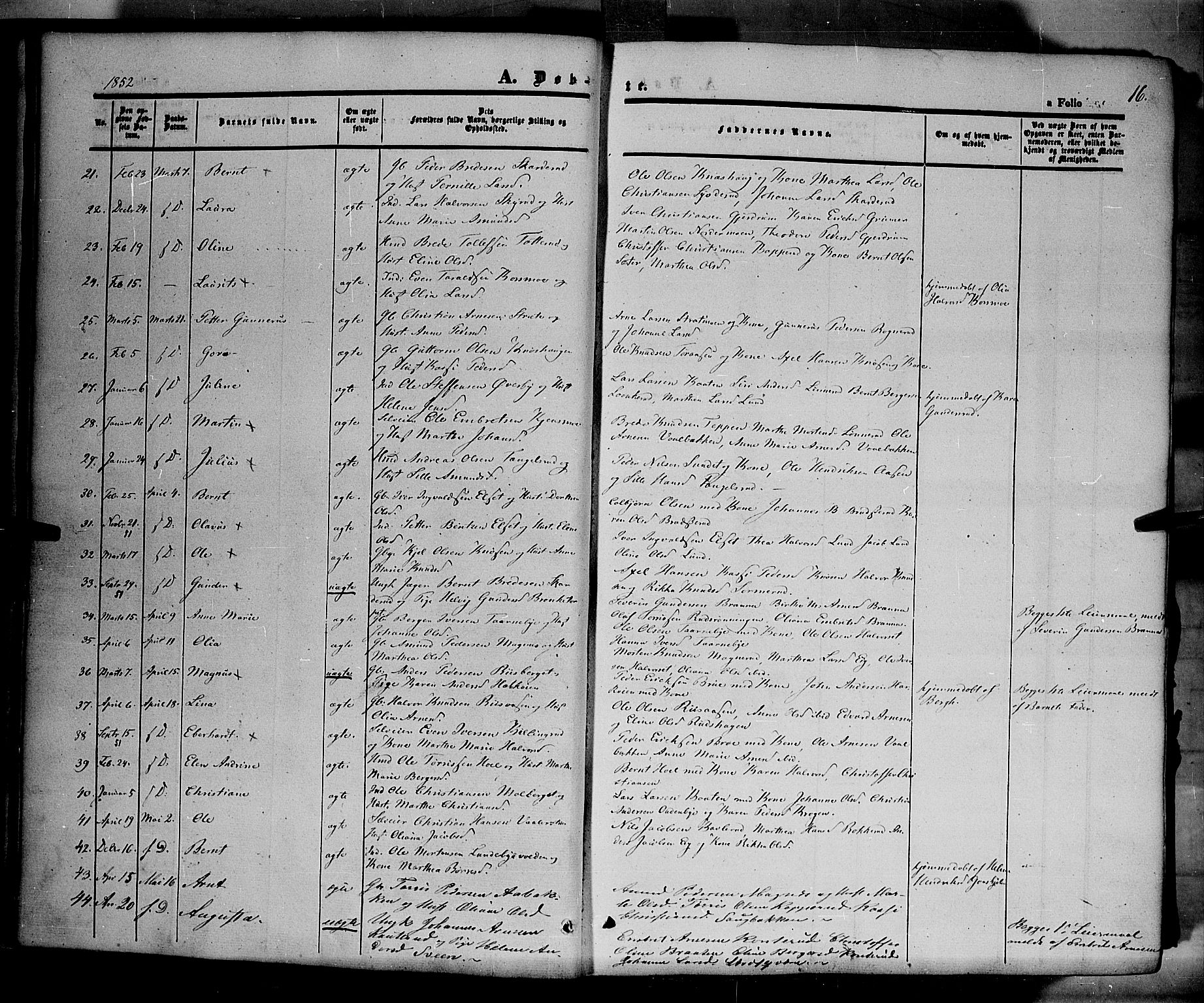 Våler prestekontor, Hedmark, AV/SAH-PREST-040/H/Ha/Haa/L0001: Parish register (official) no. 1, 1849-1878, p. 16