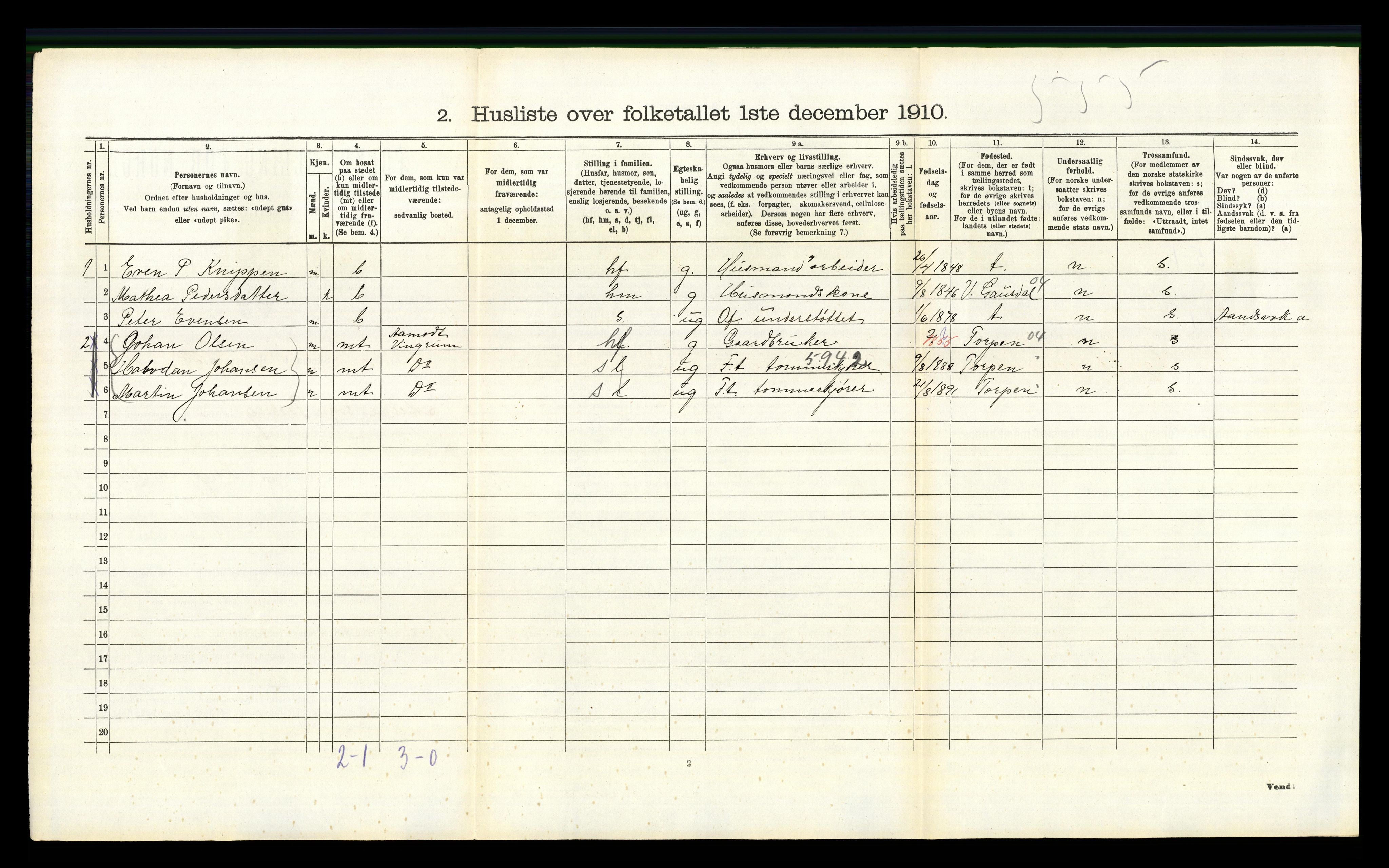 RA, 1910 census for Fåberg, 1910, p. 233