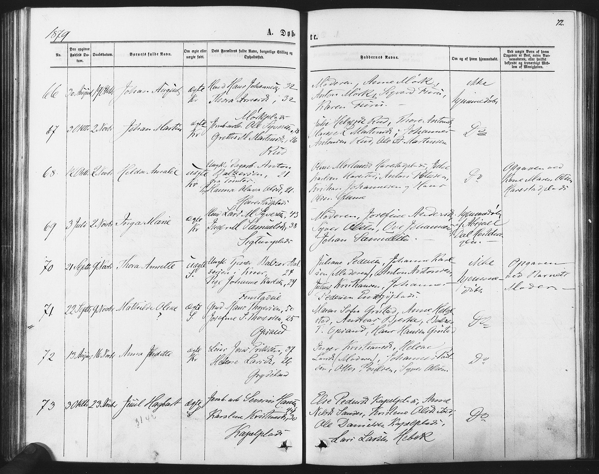 Kråkstad prestekontor Kirkebøker, SAO/A-10125a/F/Fa/L0008: Parish register (official) no. I 8, 1870-1879, p. 72