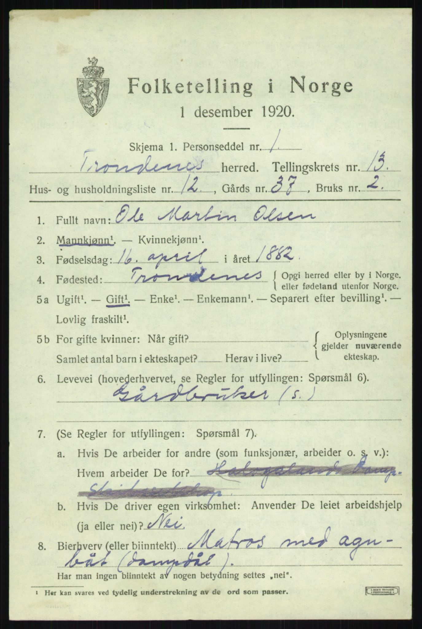 SATØ, 1920 census for Trondenes, 1920, p. 9479