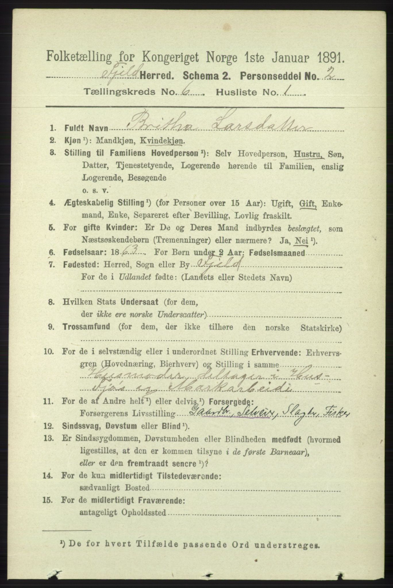 RA, 1891 census for 1246 Fjell, 1891, p. 2999