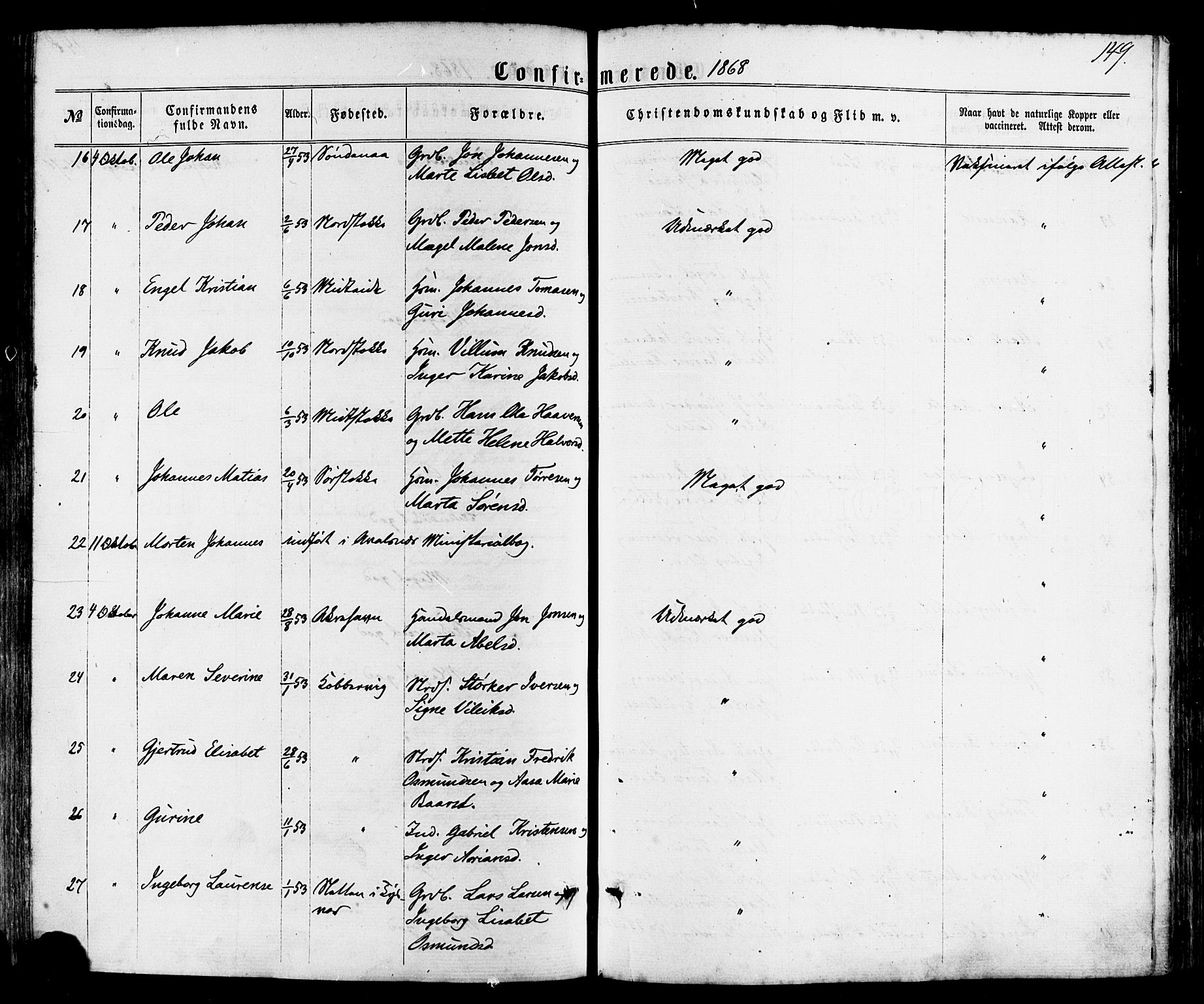 Avaldsnes sokneprestkontor, SAST/A -101851/H/Ha/Haa/L0011: Parish register (official) no. A 11, 1861-1880, p. 149