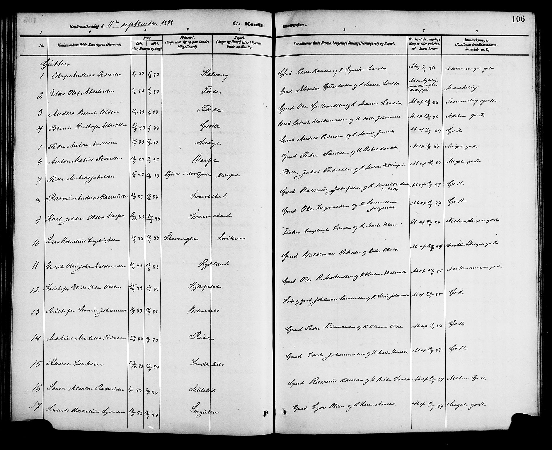 Bremanger sokneprestembete, AV/SAB-A-82201/H/Hab/Haba/L0003: Parish register (copy) no. A 3, 1890-1908, p. 106