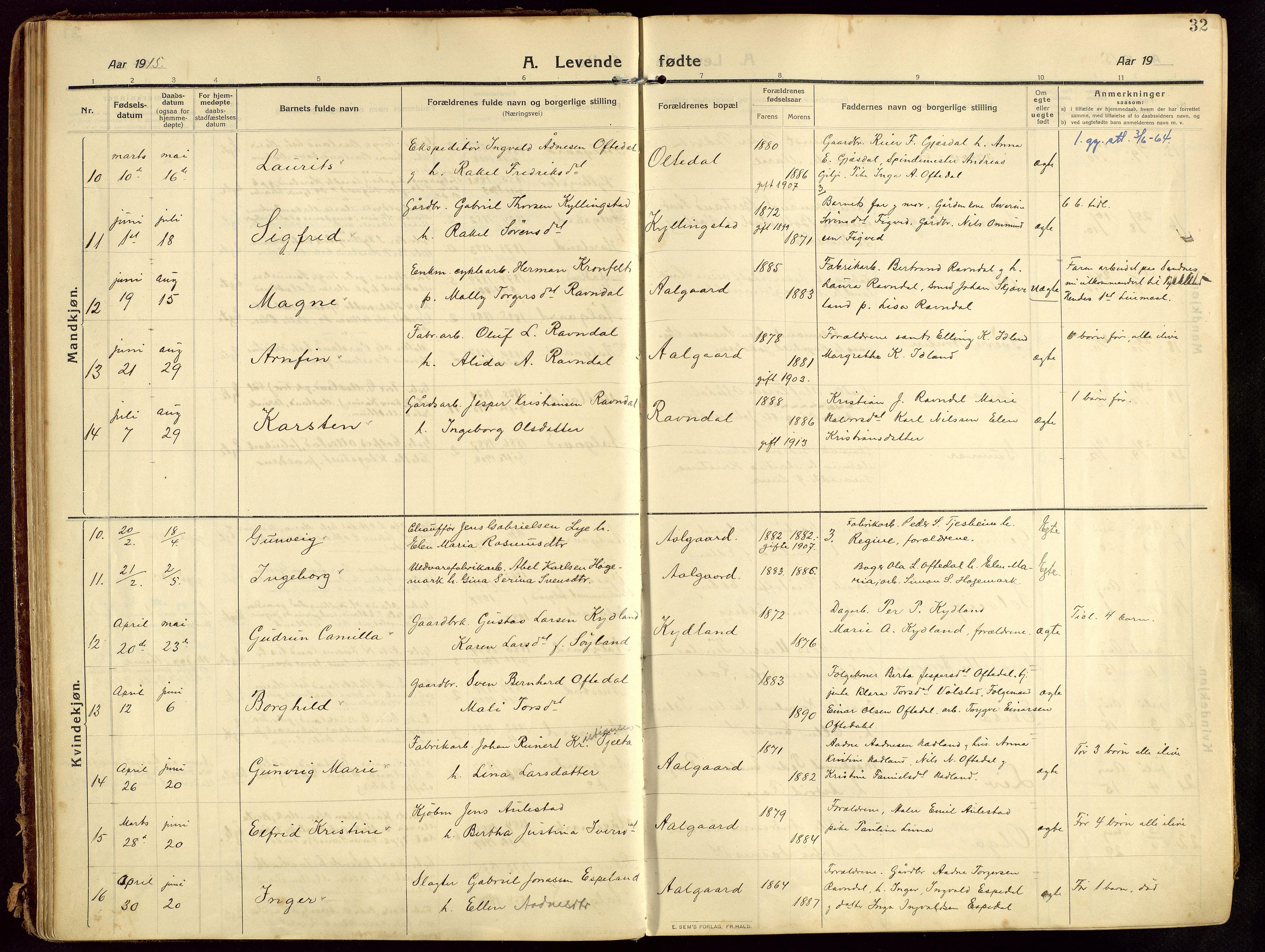 Lye sokneprestkontor, AV/SAST-A-101794/002/B/L0001: Parish register (official) no. A 13, 1910-1925, p. 32