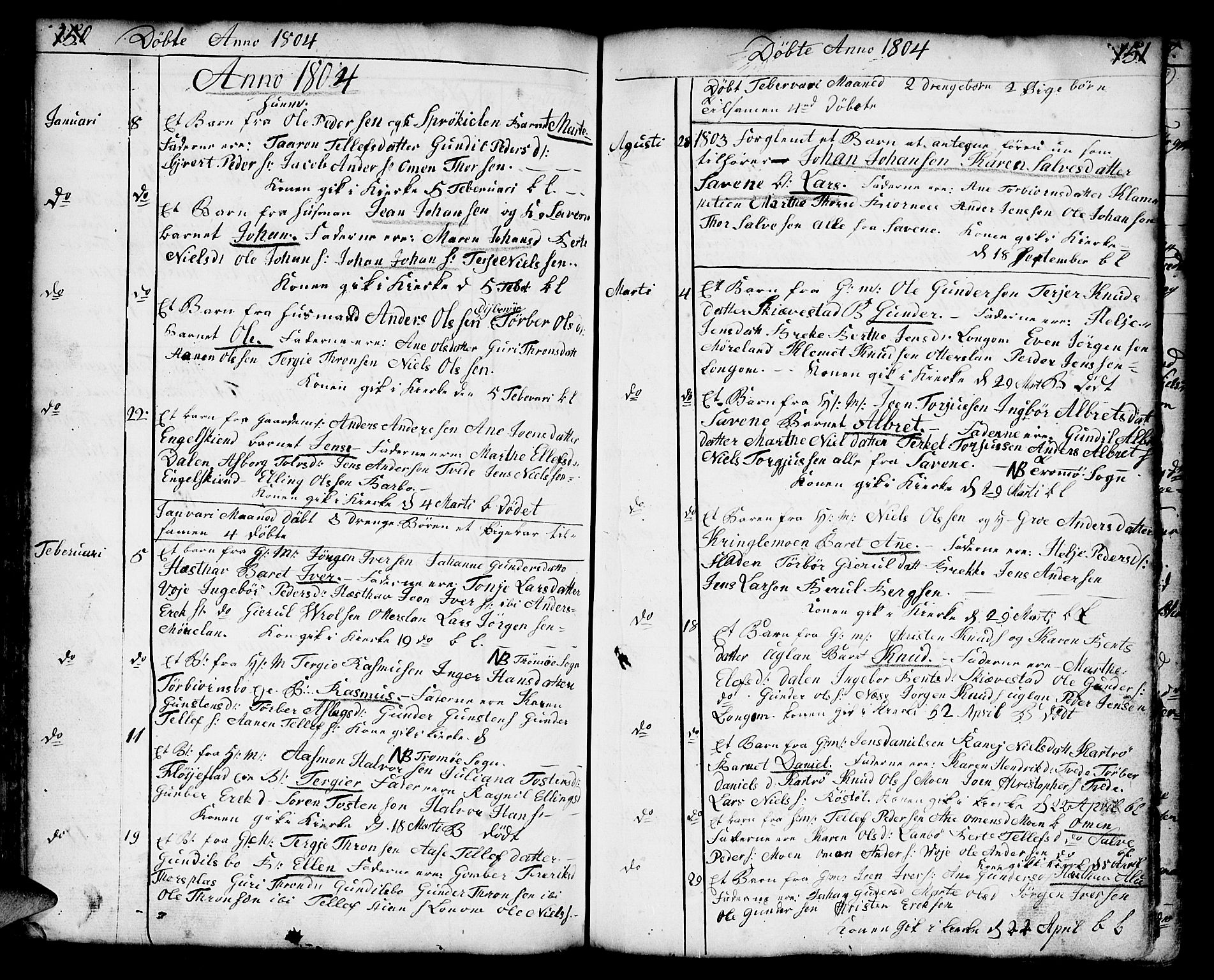 Austre Moland sokneprestkontor, SAK/1111-0001/F/Fa/Faa/L0002: Parish register (official) no. A 2, 1747-1808, p. 150-151