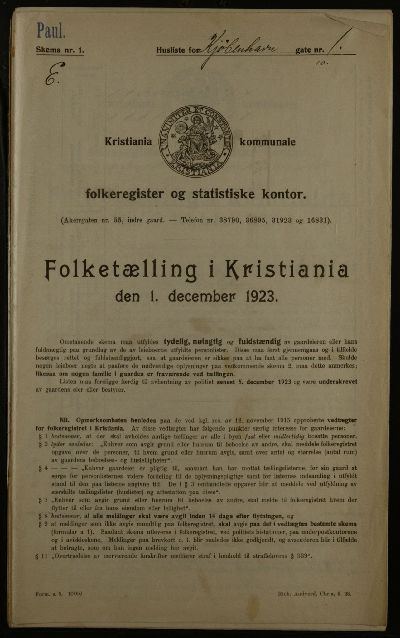 OBA, Municipal Census 1923 for Kristiania, 1923, p. 57557
