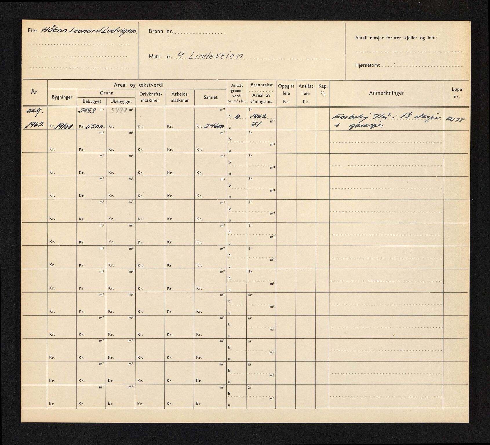 Stavanger kommune. Skattetakstvesenet, BYST/A-0440/F/Fa/Faa/L0028/0006: Skattetakstkort / Lindahlsbakken 4 - Lindeveien - Lindøygata - Litle Marøy - Litle Skippergate 10