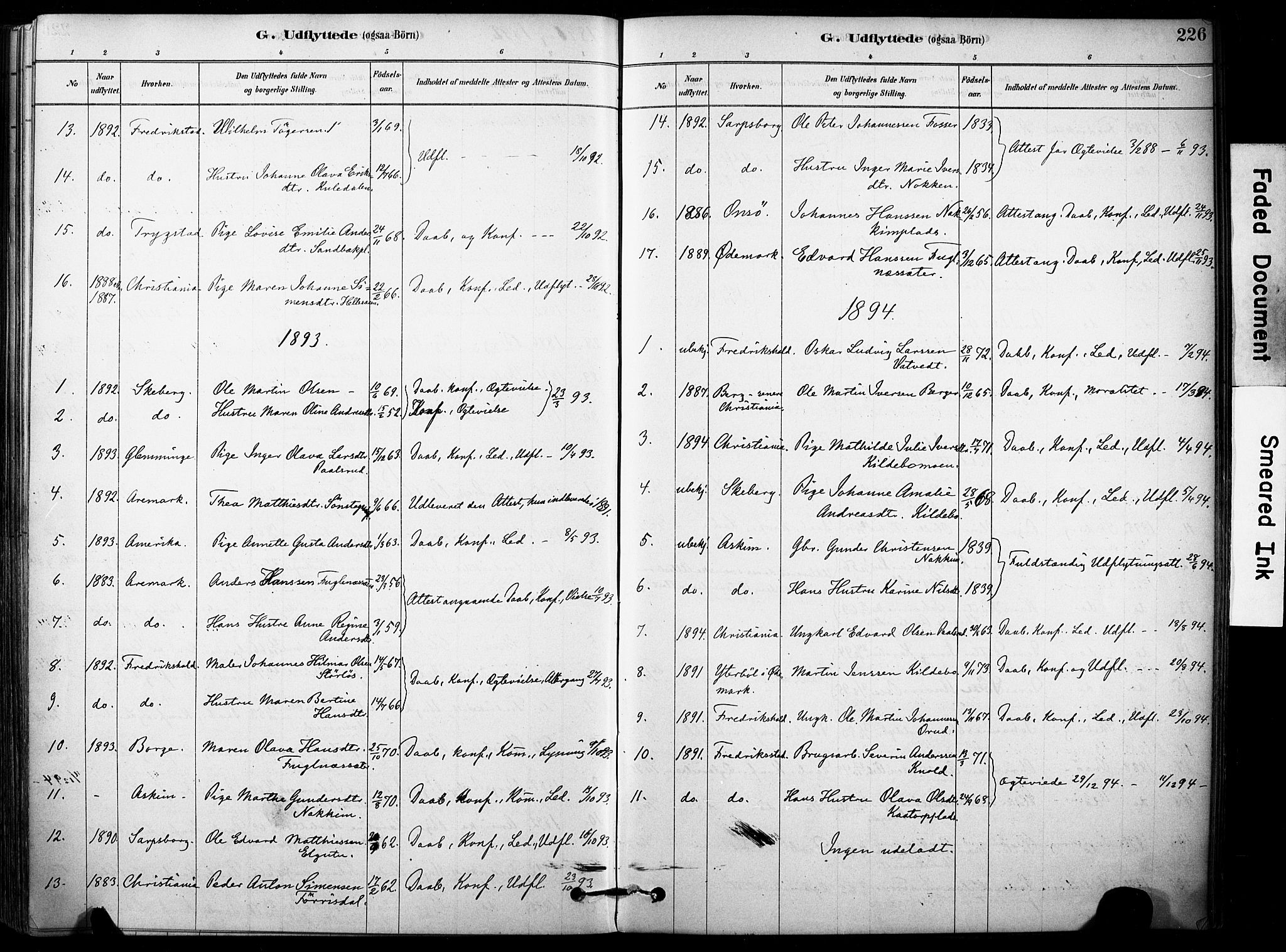 Rakkestad prestekontor Kirkebøker, SAO/A-2008/F/Fb/L0001: Parish register (official) no. II 1, 1878-1899, p. 226