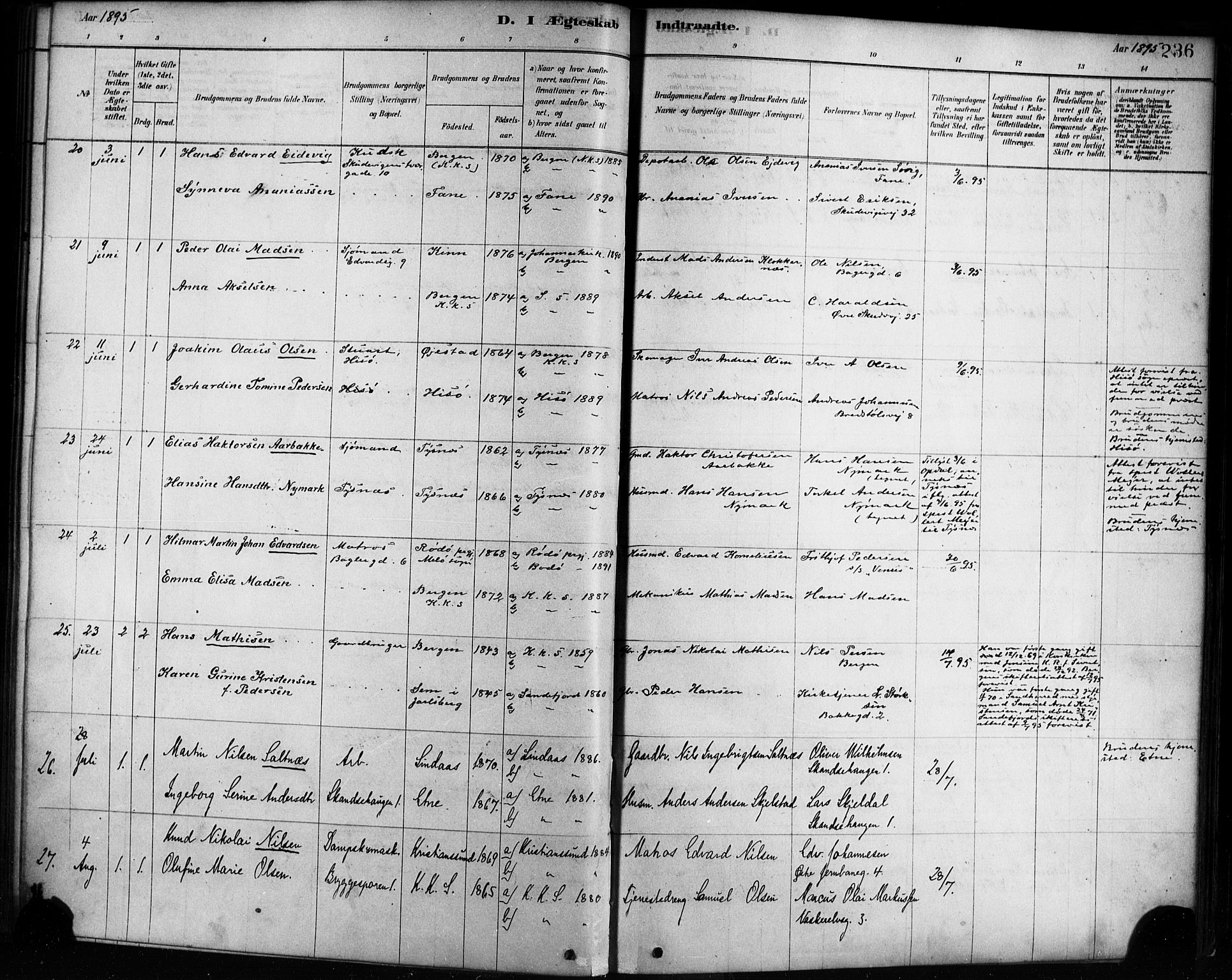 Sandviken Sokneprestembete, AV/SAB-A-77601/H/Ha/L0002: Parish register (official) no. A 2, 1878-1896, p. 236