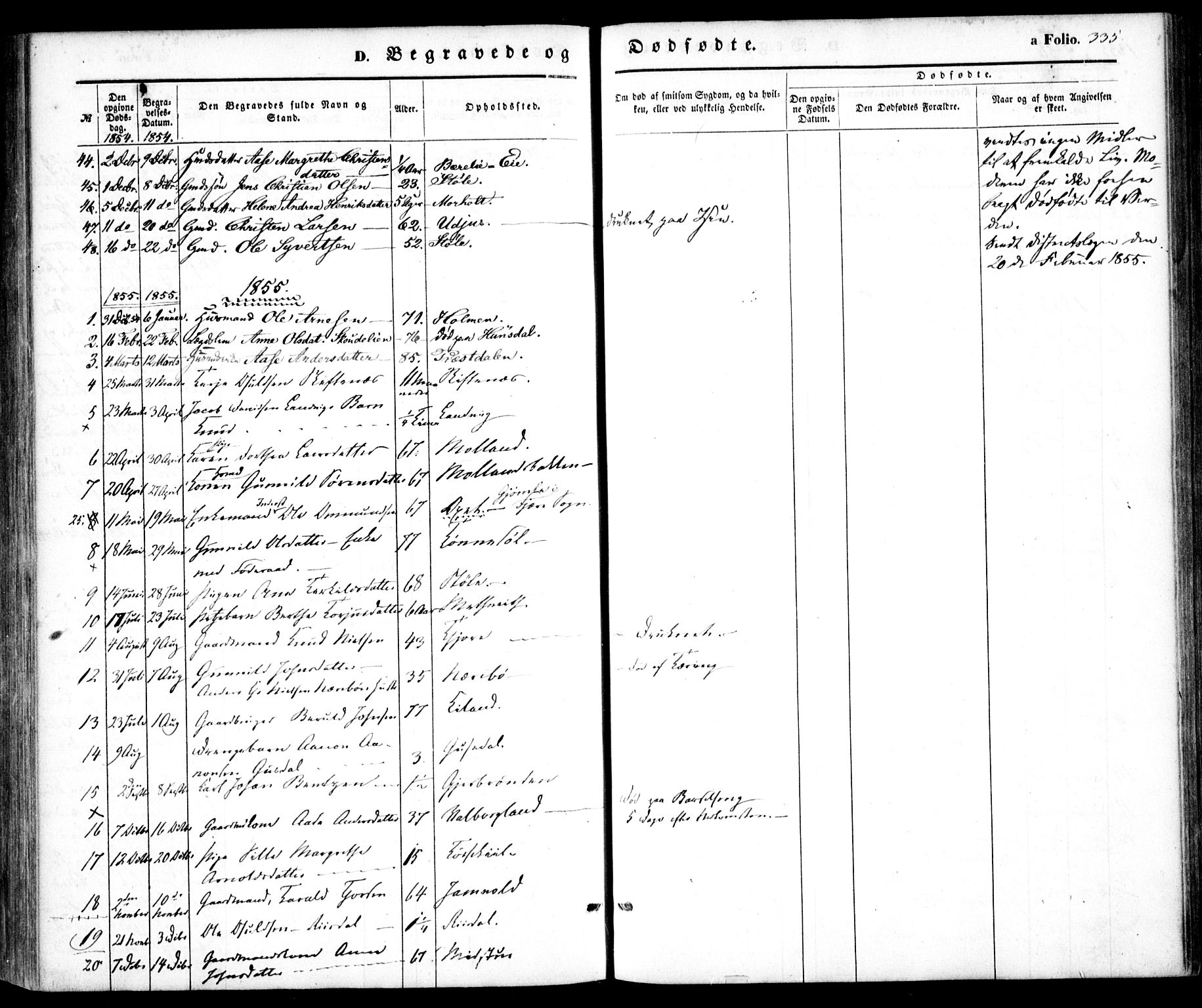 Hommedal sokneprestkontor, AV/SAK-1111-0023/F/Fa/Fab/L0004: Parish register (official) no. A 4, 1848-1860, p. 335