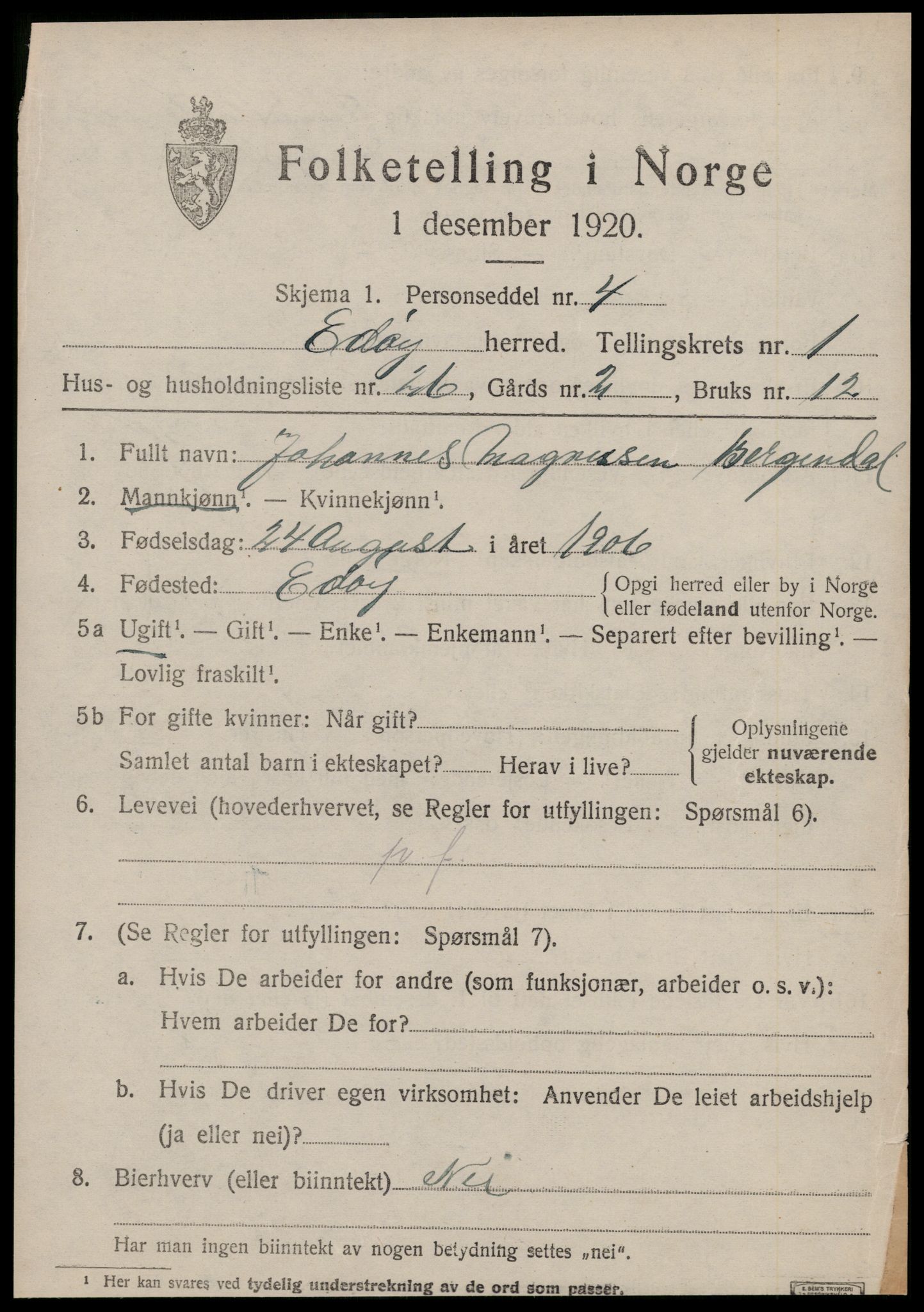 SAT, 1920 census for Edøy, 1920, p. 678