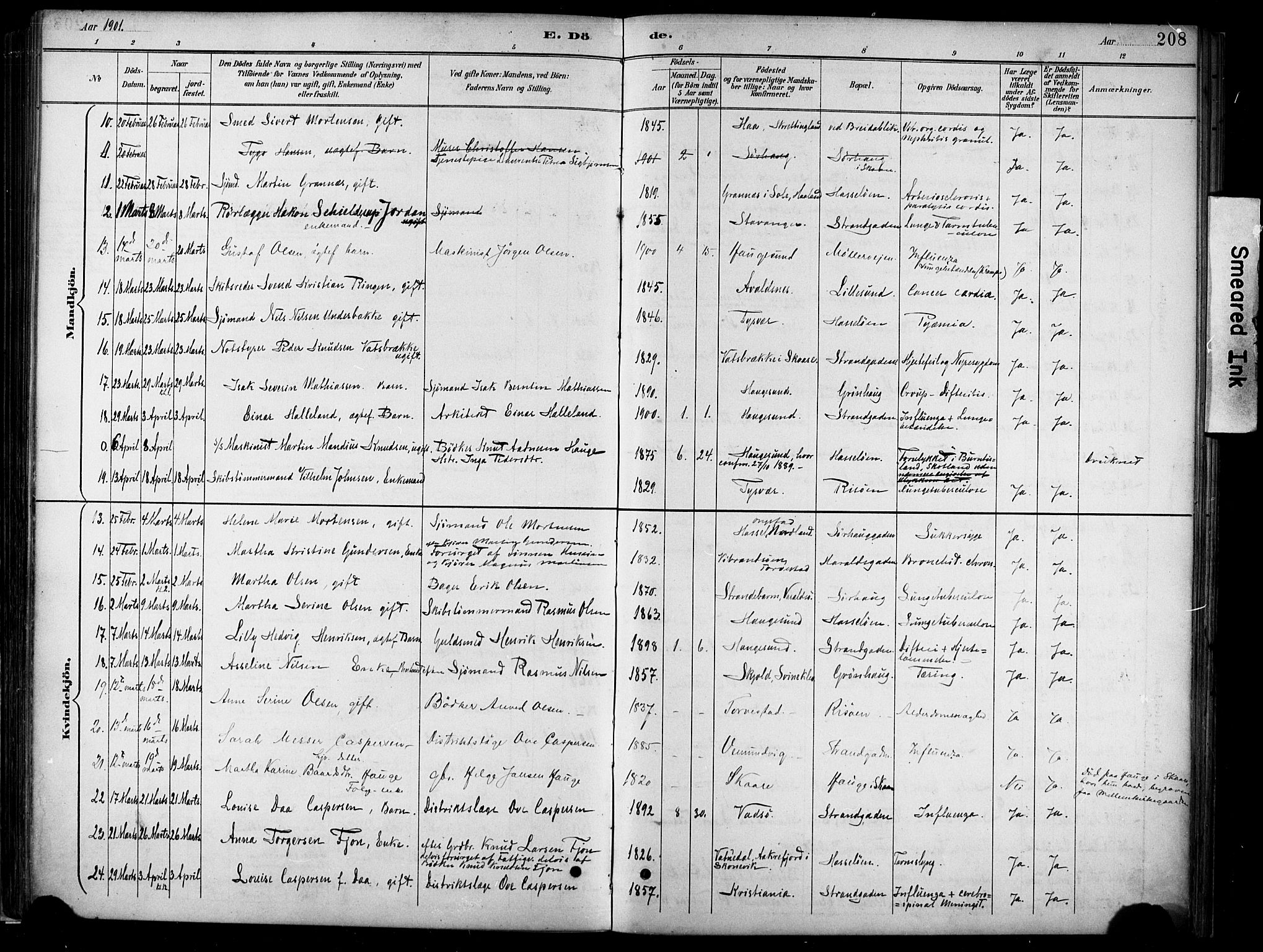 Haugesund sokneprestkontor, AV/SAST-A -101863/H/Ha/Haa/L0005: Parish register (official) no. A 5, 1891-1903, p. 208