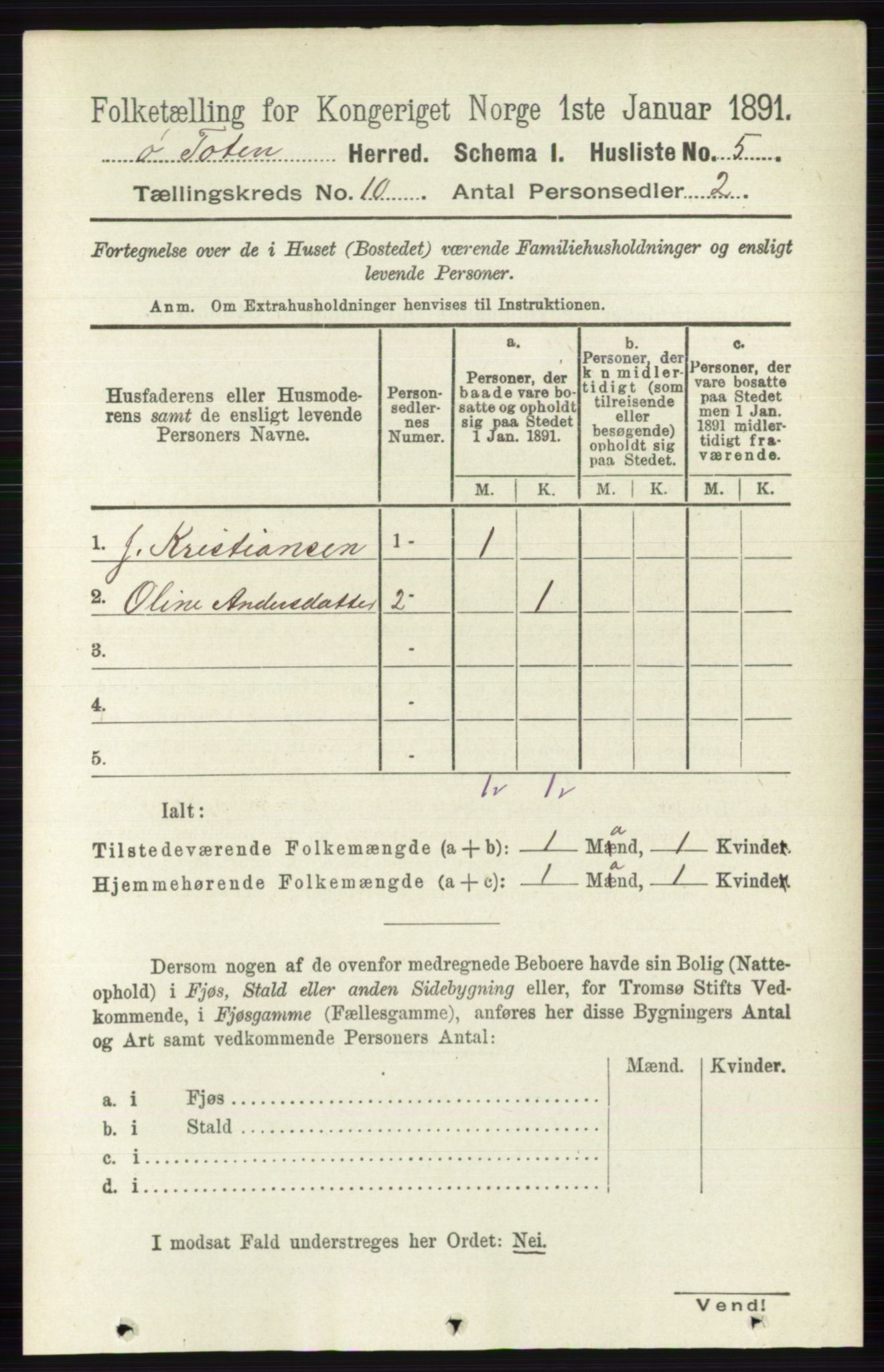 RA, 1891 census for 0528 Østre Toten, 1891, p. 6297