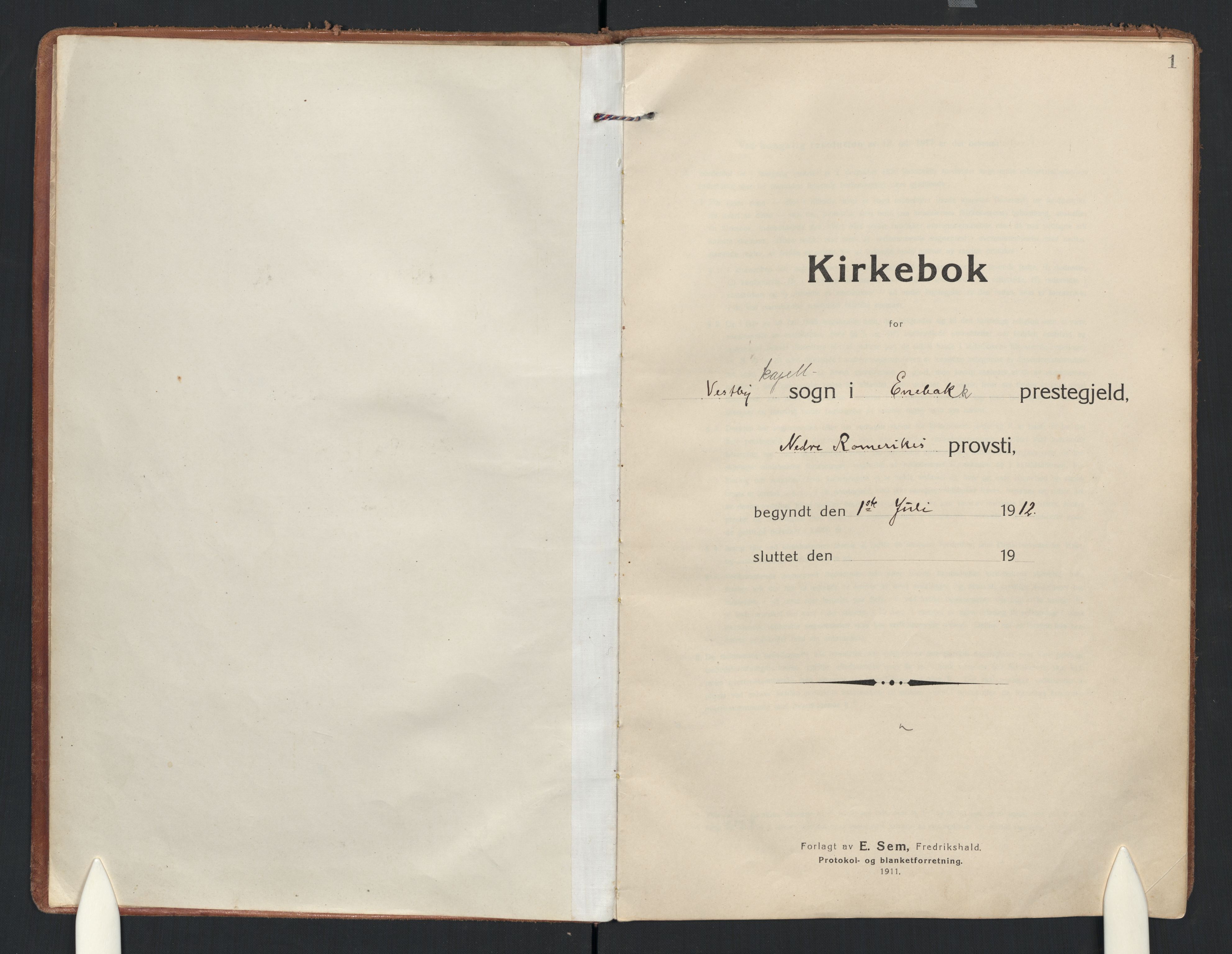 Enebakk prestekontor Kirkebøker, AV/SAO-A-10171c/F/Fb/L0003: Parish register (official) no. II 3, 1912-1946, p. 1