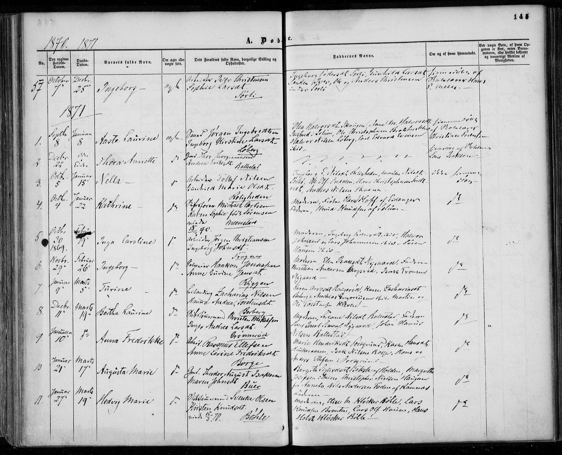 Gjerpen kirkebøker, SAKO/A-265/F/Fa/L0008a: Parish register (official) no. I 8A, 1857-1871, p. 145