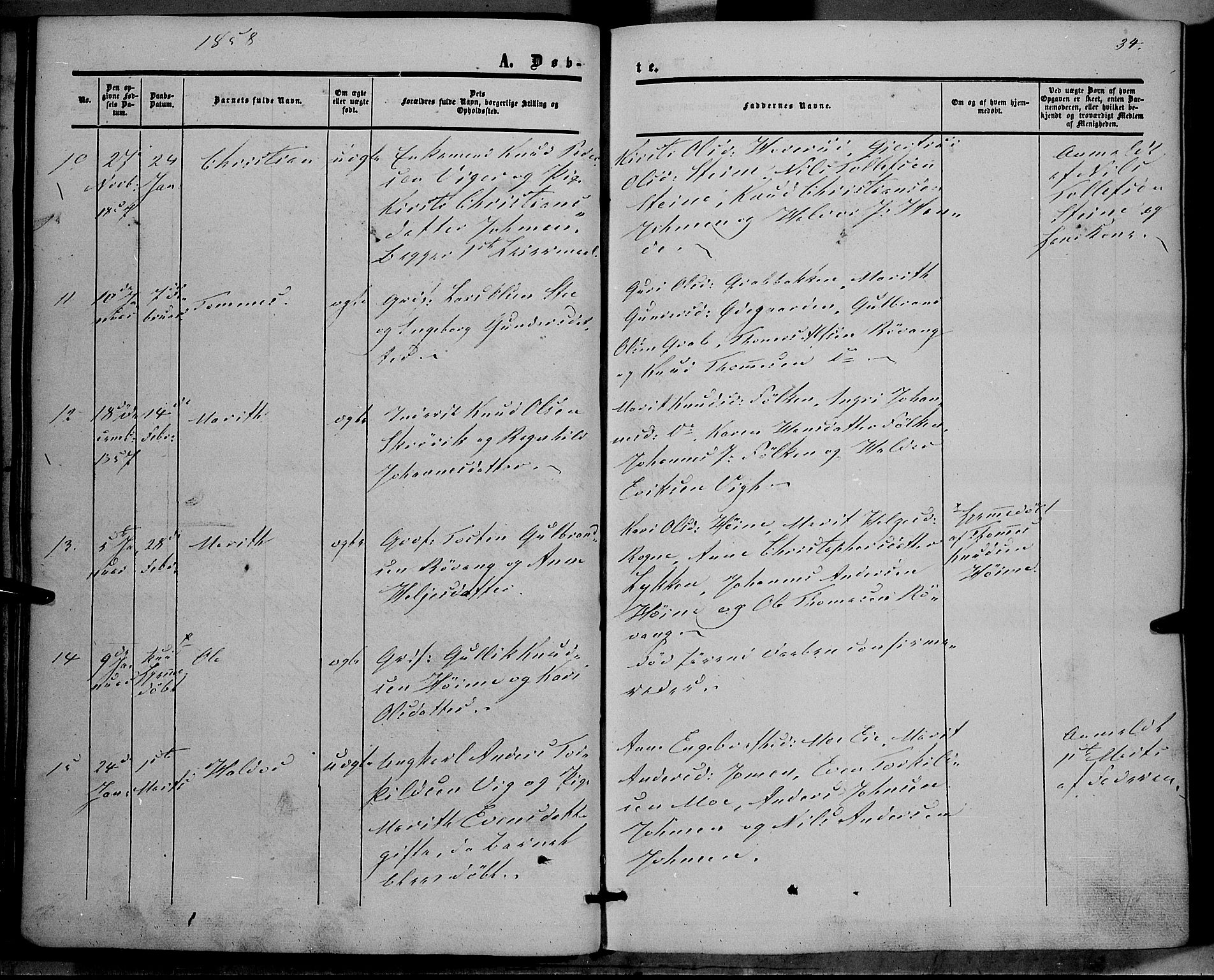 Vestre Slidre prestekontor, SAH/PREST-136/H/Ha/Haa/L0002: Parish register (official) no. 2, 1856-1864, p. 34