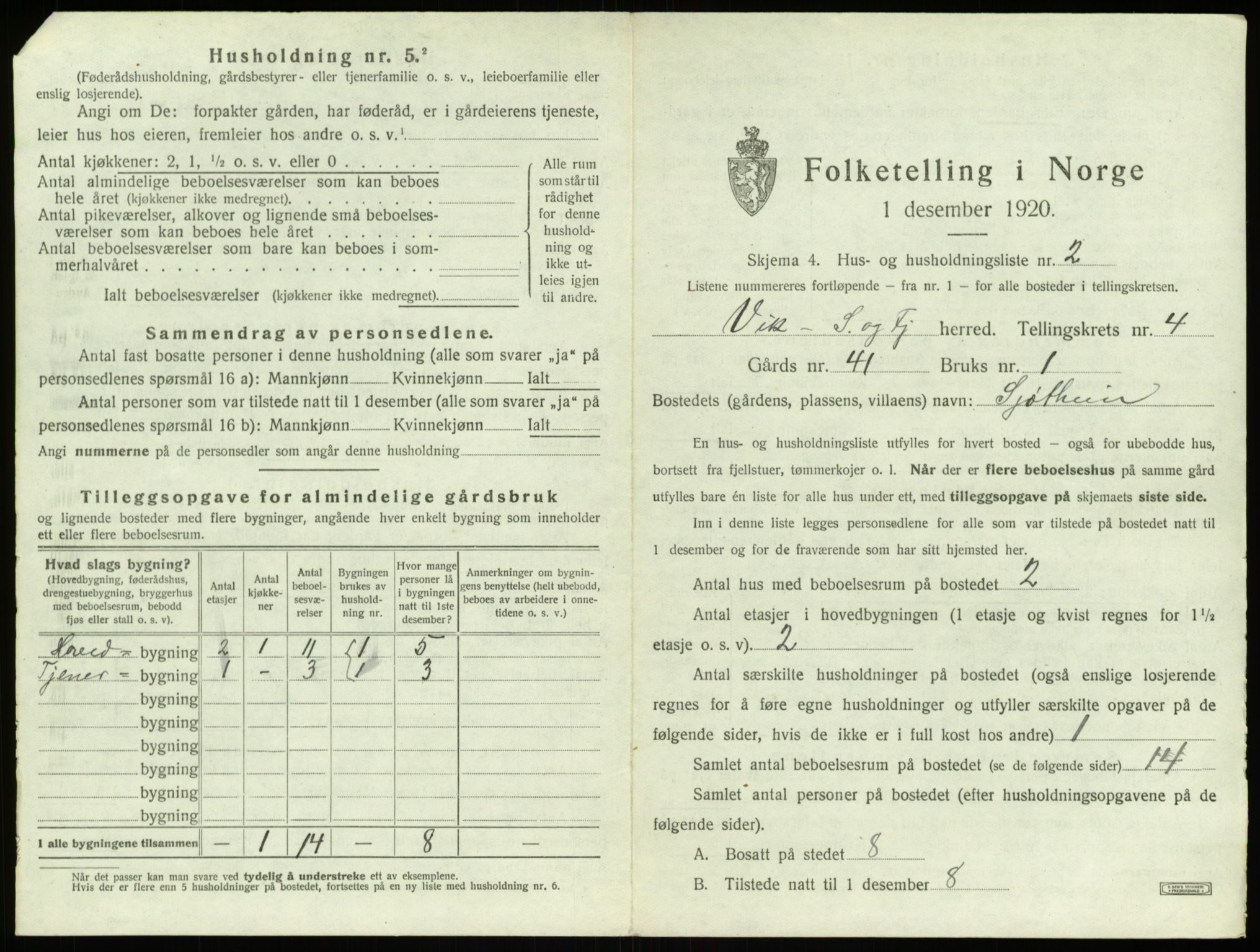 SAB, 1920 census for Vik, 1920, p. 488