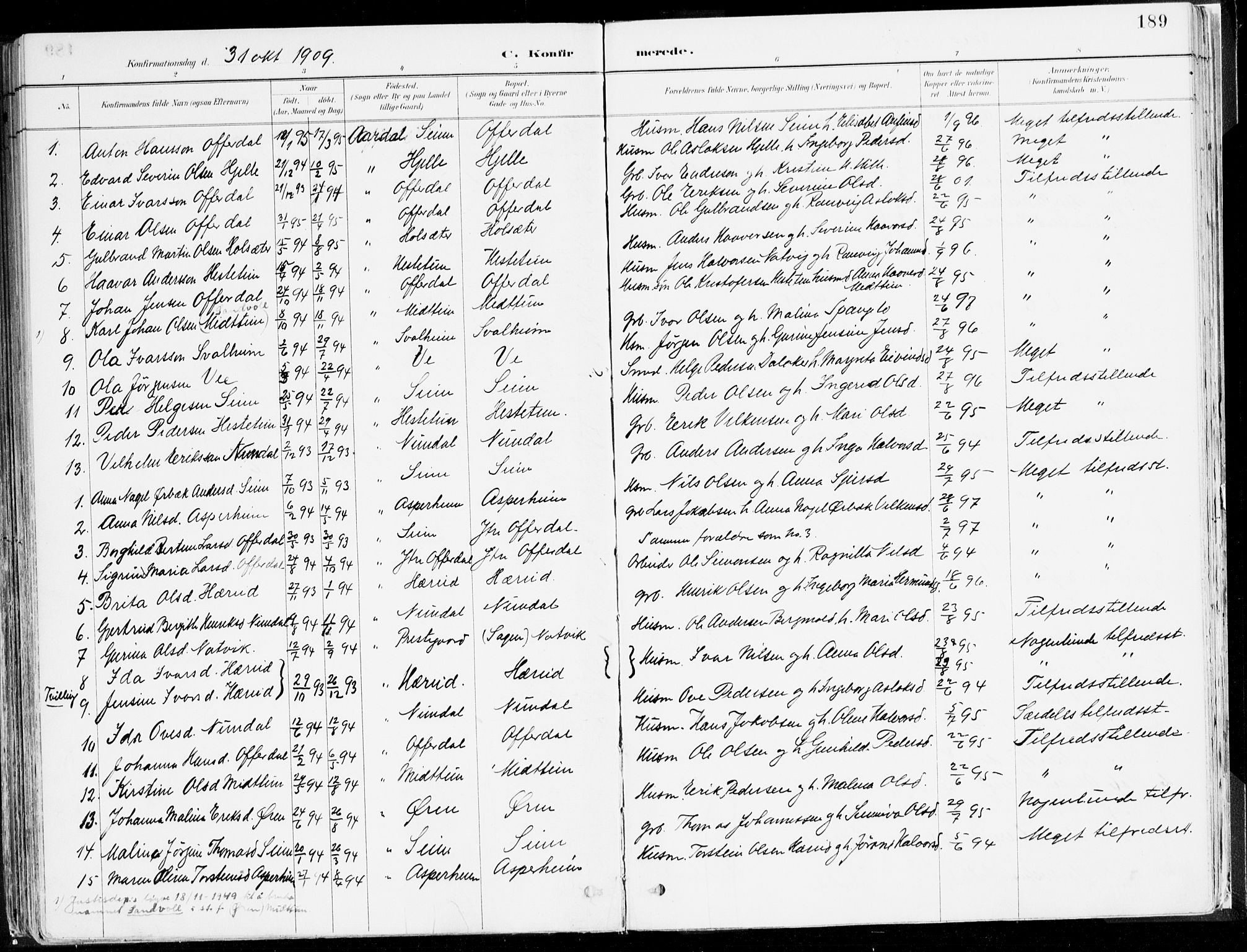 Årdal sokneprestembete, SAB/A-81701: Parish register (official) no. A 5, 1887-1917, p. 189
