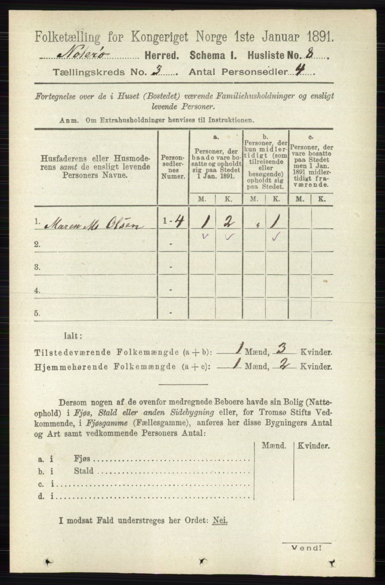 RA, 1891 census for 0722 Nøtterøy, 1891, p. 1487