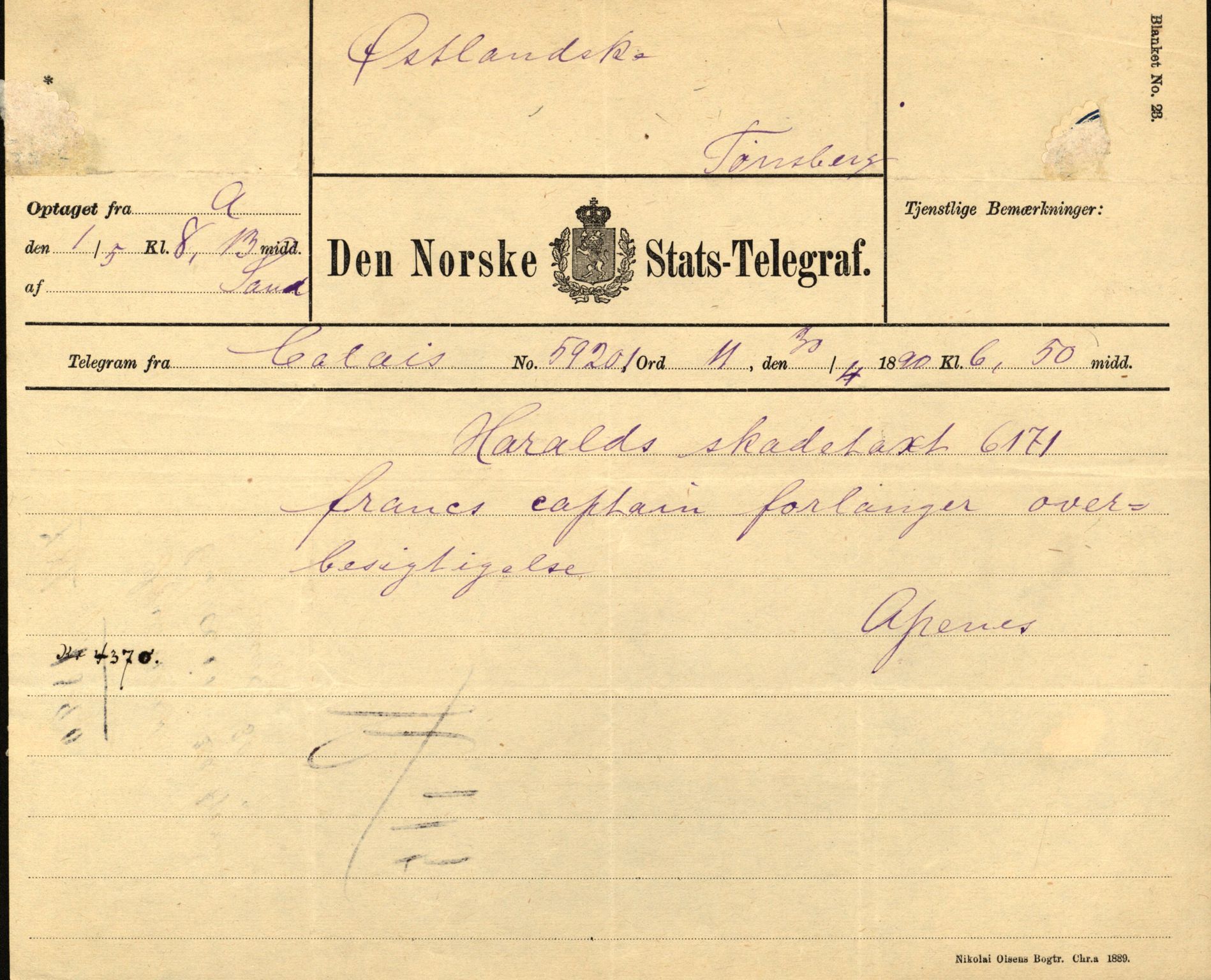 Pa 63 - Østlandske skibsassuranceforening, VEMU/A-1079/G/Ga/L0025/0004: Havaridokumenter / Imanuel, Hefhi, Guldregn, Haabet, Harald, Windsor, 1890, p. 88