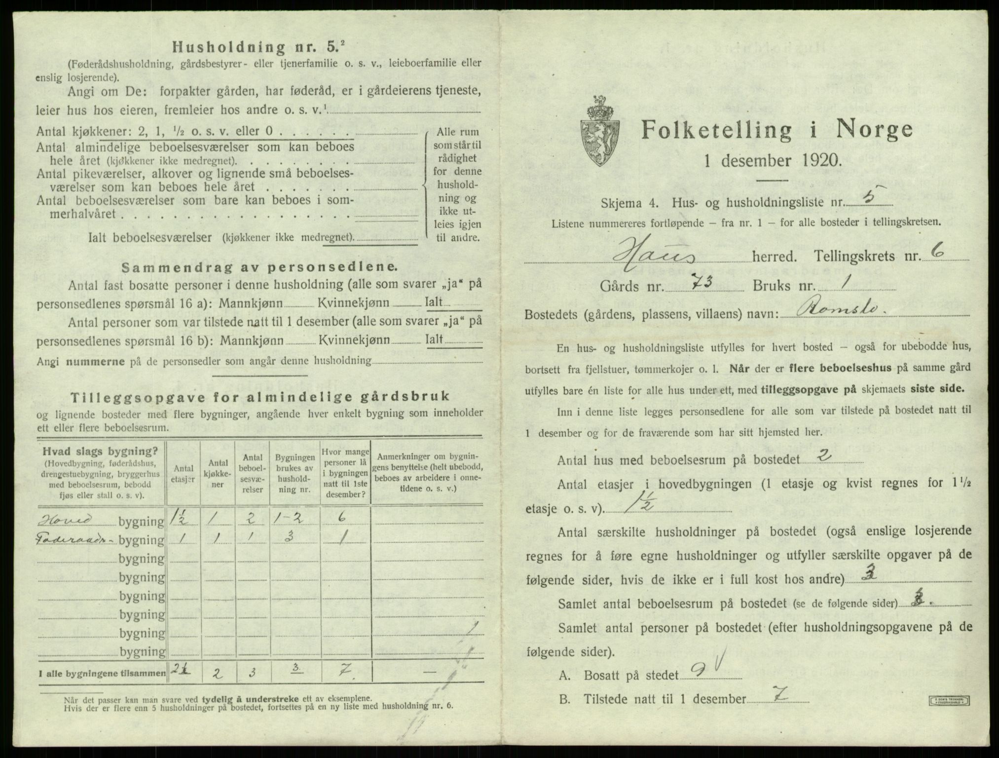 SAB, 1920 census for Haus, 1920, p. 392