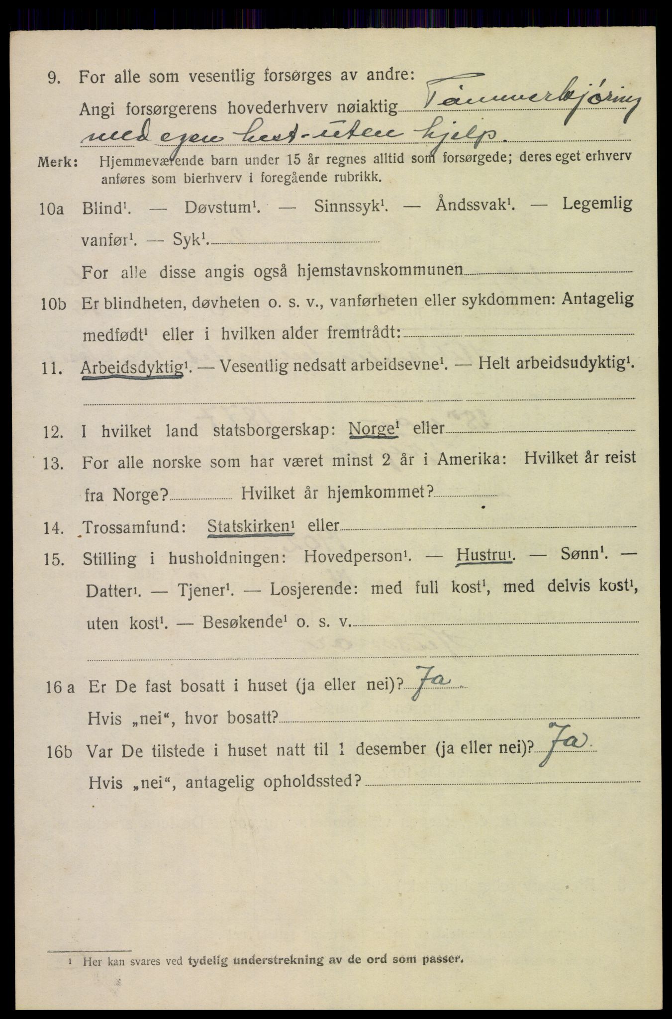 SAH, 1920 census for Trysil, 1920, p. 16120