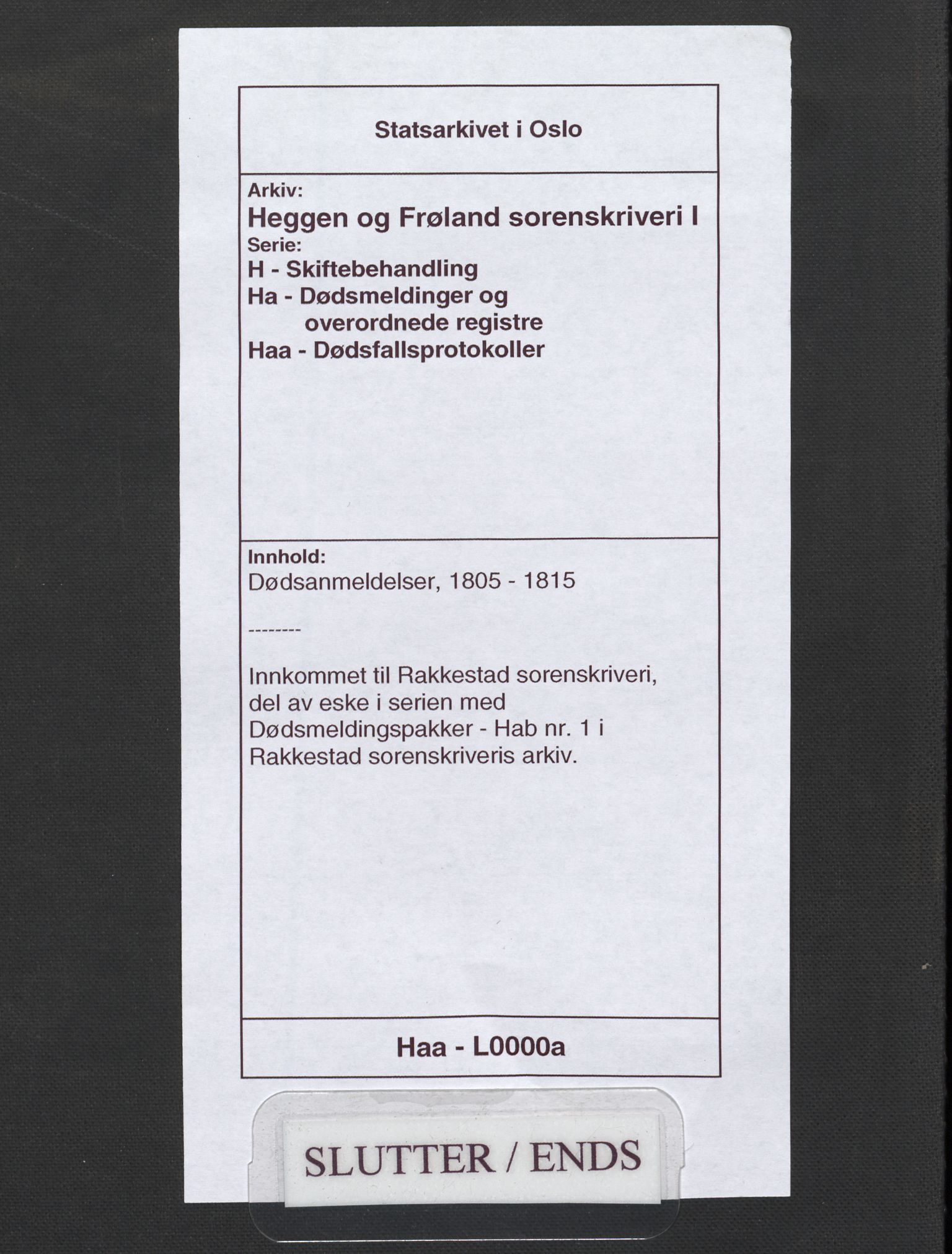 Rakkestad sorenskriveri, AV/SAO-A-10686/H/Ha/Hab/L0001: Dødsmeldingspakker, 1805-1815