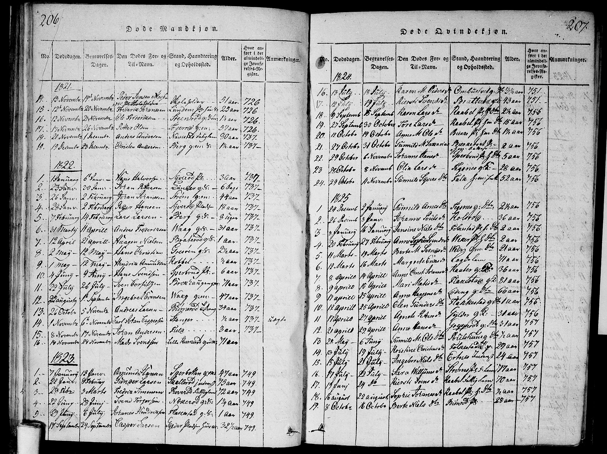 Våler prestekontor Kirkebøker, AV/SAO-A-11083/G/Ga/L0001: Parish register (copy) no. I 1, 1815-1839, p. 206-207